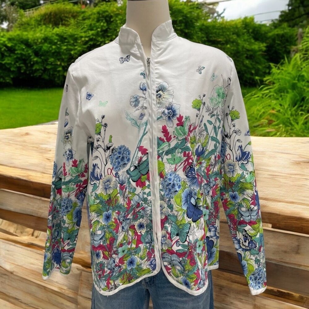 Vintage Women’s Floral Jacket Lightweight Breathable Size M Asian-Inspired Cotta