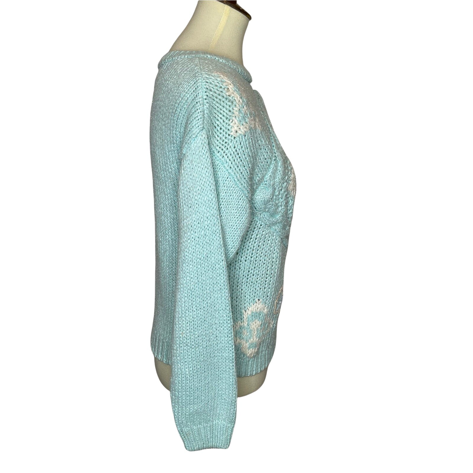 Vintage 80s Spice of Life Fairy Kei Kawaii Sweater Ramie Acrylic Sea Foam Blue M
