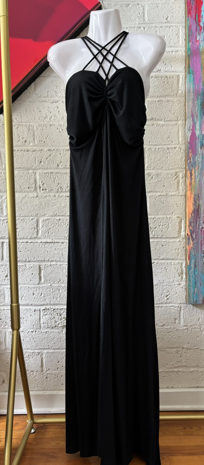 Vintage 70’s Joy Stevens California Black Latice straps Maxi Dress Disco Glam