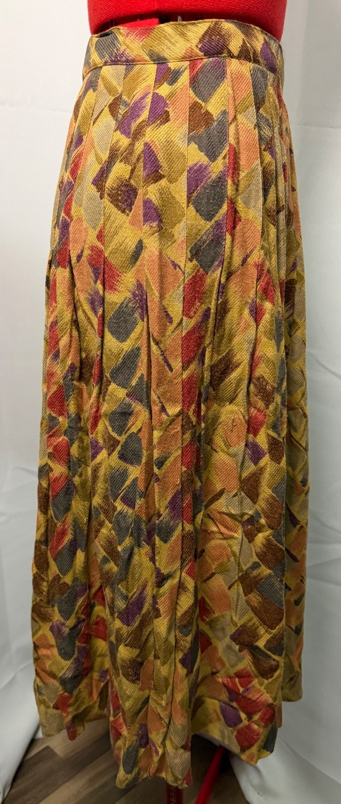 VINTAGE 1980s Nicole Miller for PJ Walsh Geometric Earth Tone Pleated Skirt – 8