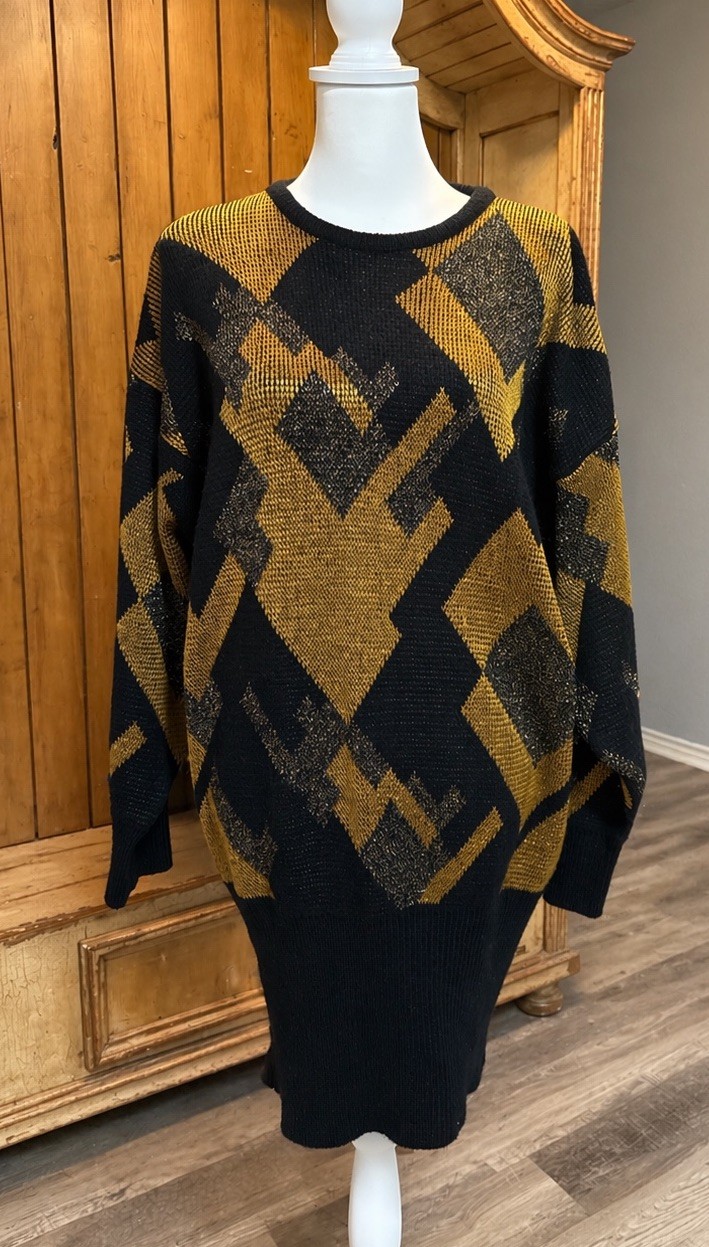 Vtg 80s Knit Sweater Di Bari Italy Abstract Geometric ColorBlock Oversized L-XL