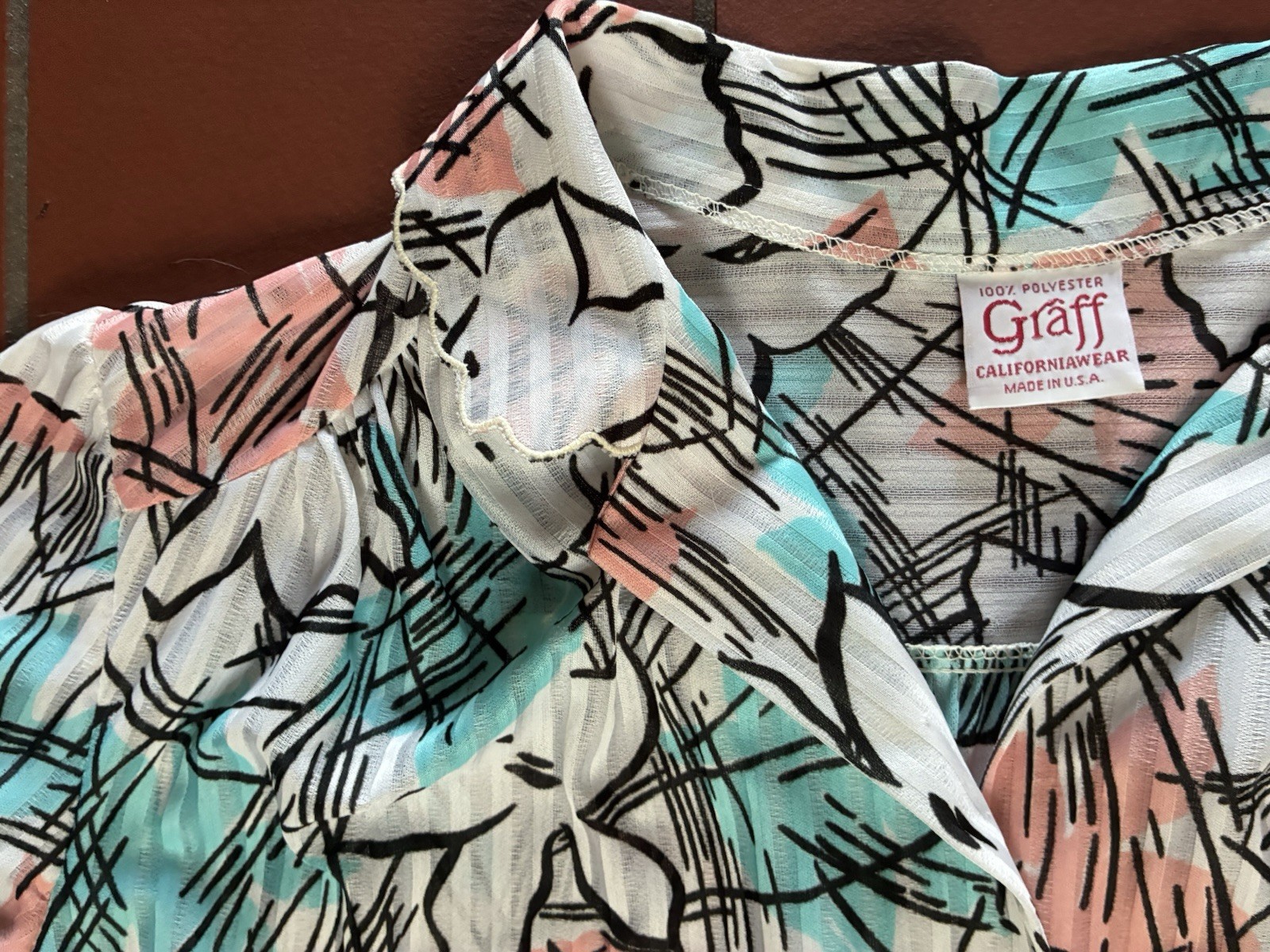 Vintage 80s Graff California Wear Abstract Floral Blouse Grandma Core M USA Made