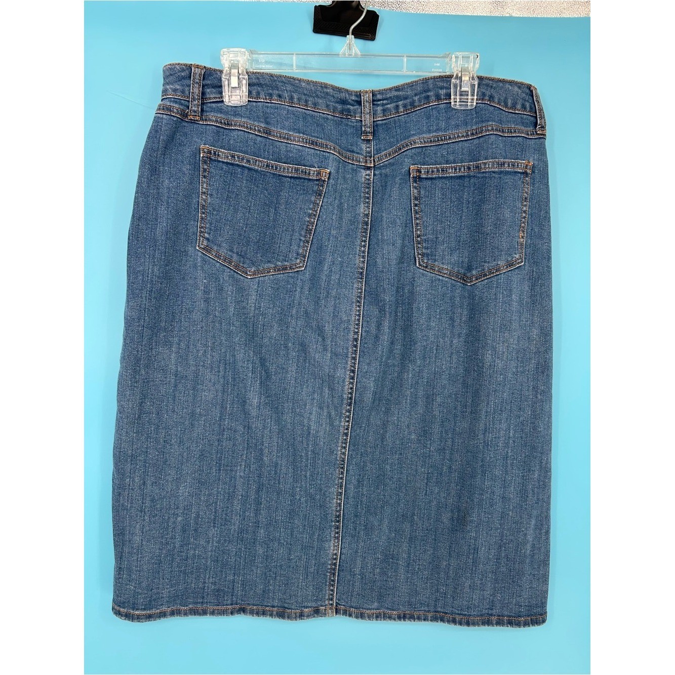Classic Blue Denim Button-Front Midi Skirt