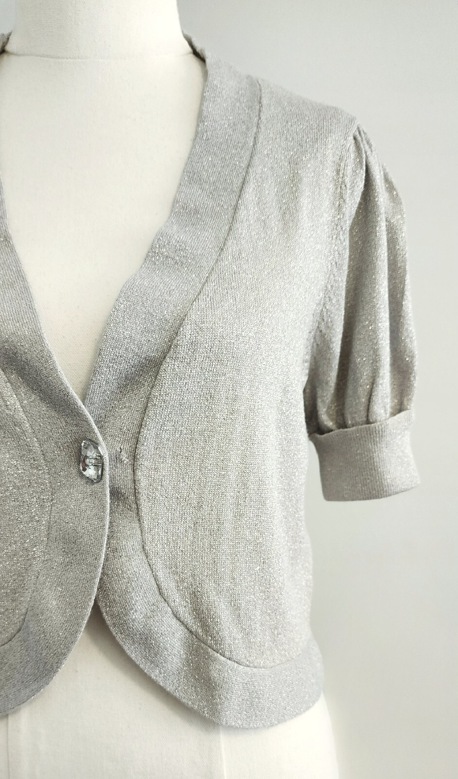 John Richmond Women Vintage Short Bolero Size 12 Silver Short Sleeve Button