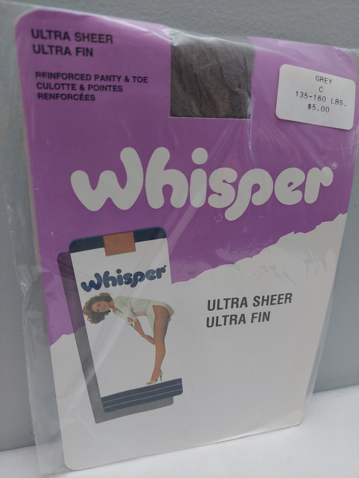 Vintage Pantyhose Whisper Color Grey Size C B004A