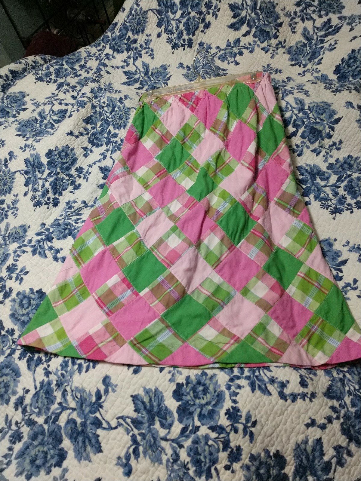 Vintage 1960’s Pink And Green Quilted A Line Skirt actually pieced together