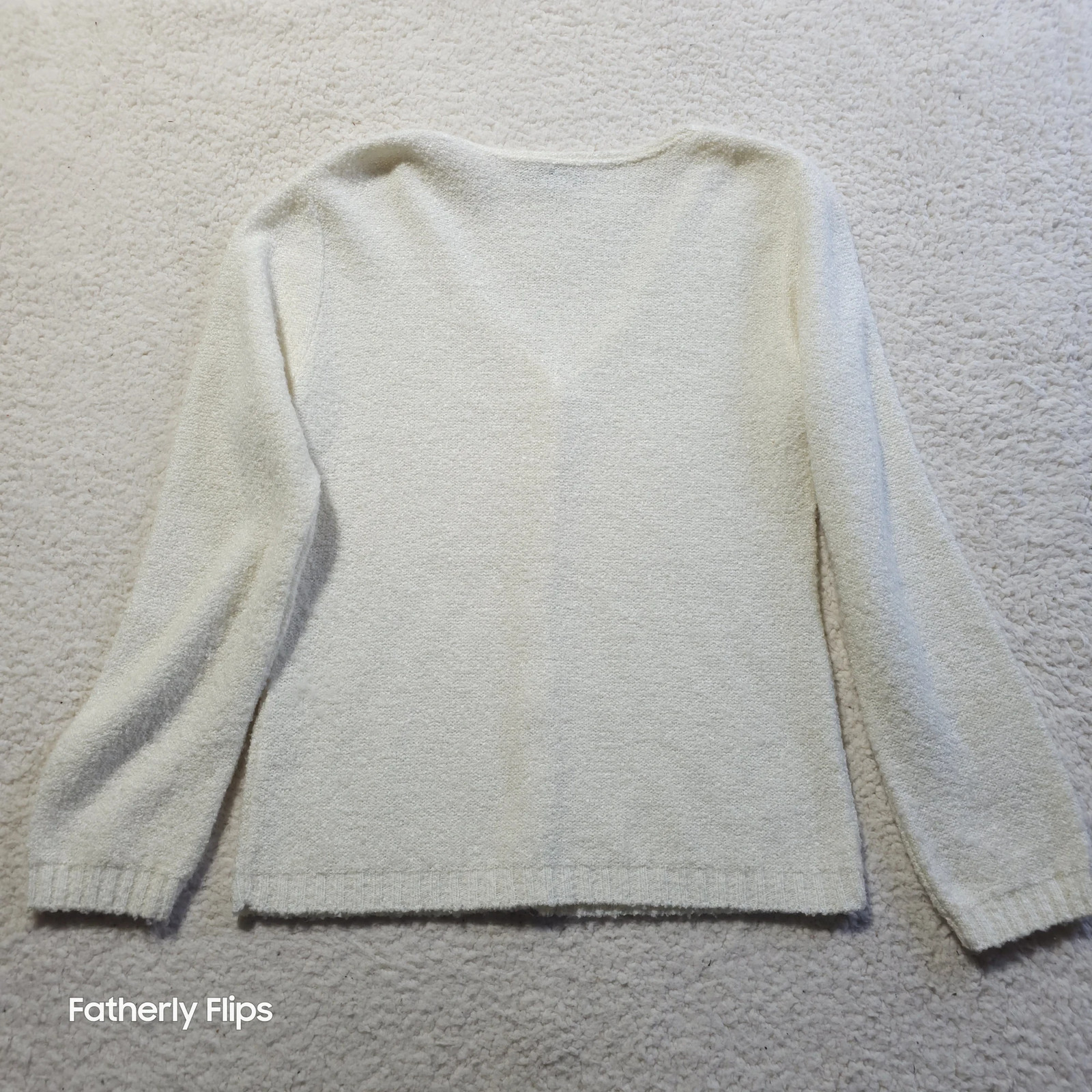 Giorgio Valeri V-Neck Pearl Button Cardigan 50% Wool Blend Boucle Cream Italy