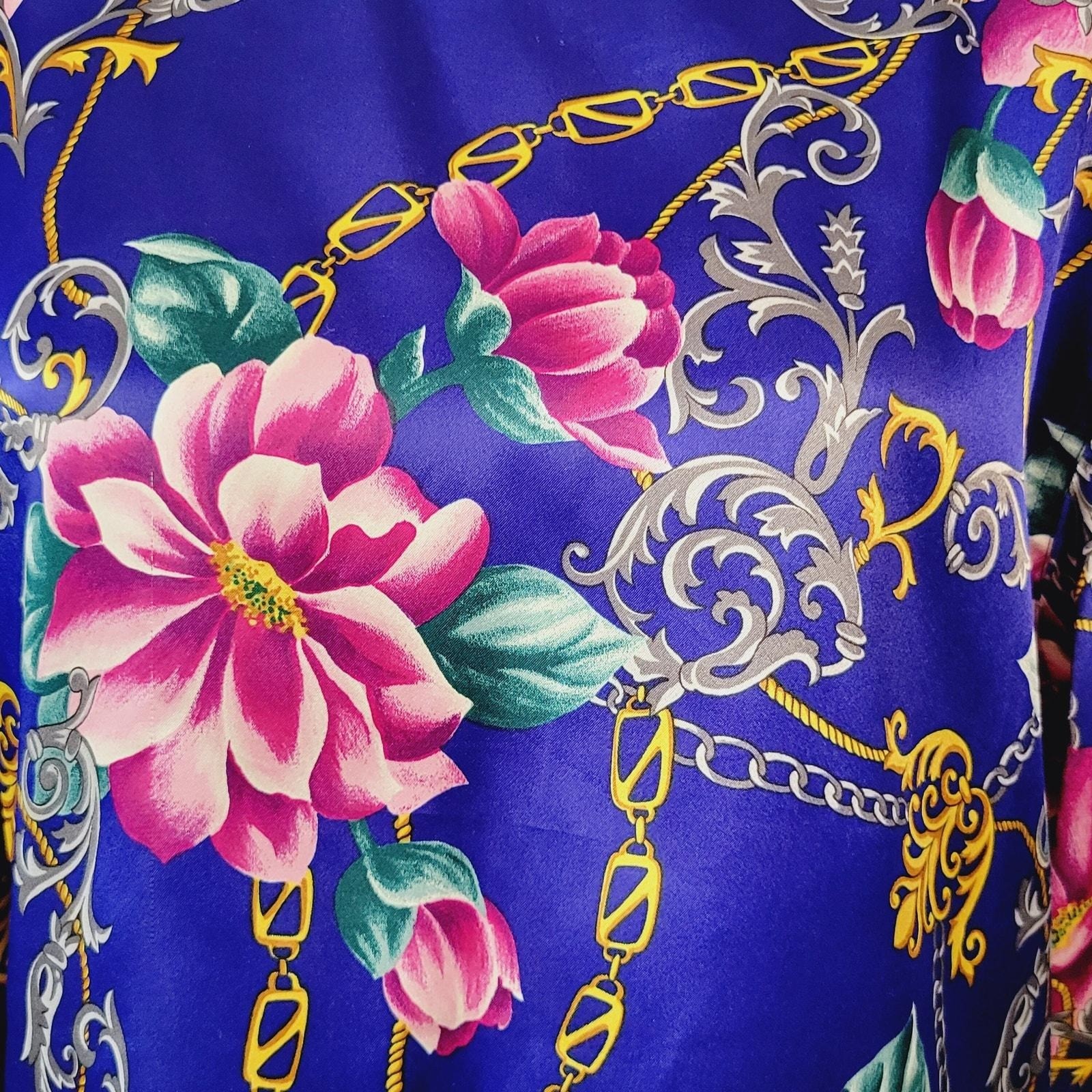 Vintage 80s Liz Claiborne Silky Polyester Top Sz 12 Equestrian Floral Mobwife