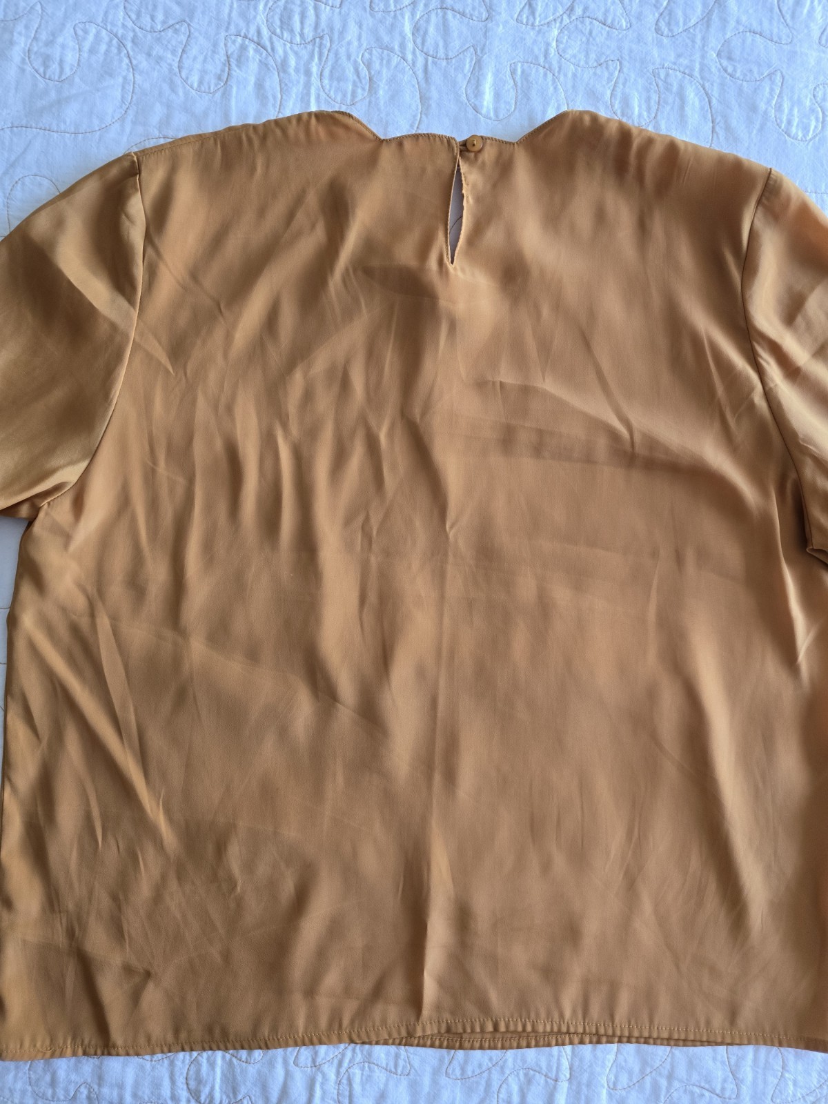 Vintage 80s 90s Short Sleeve Mustard Yellow Blouse Womens XL Scalloped Sleeves