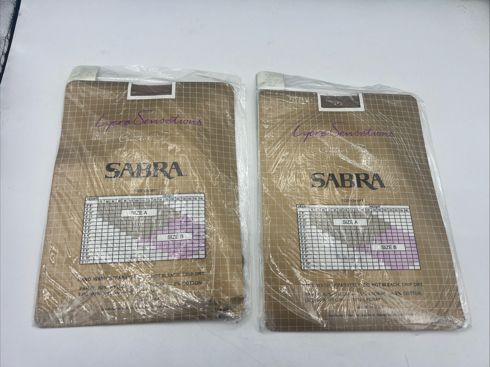 2 VTG Sabra LycraSensations Pantyhose Size A Taupe Cotton Crotch Sandalfoot