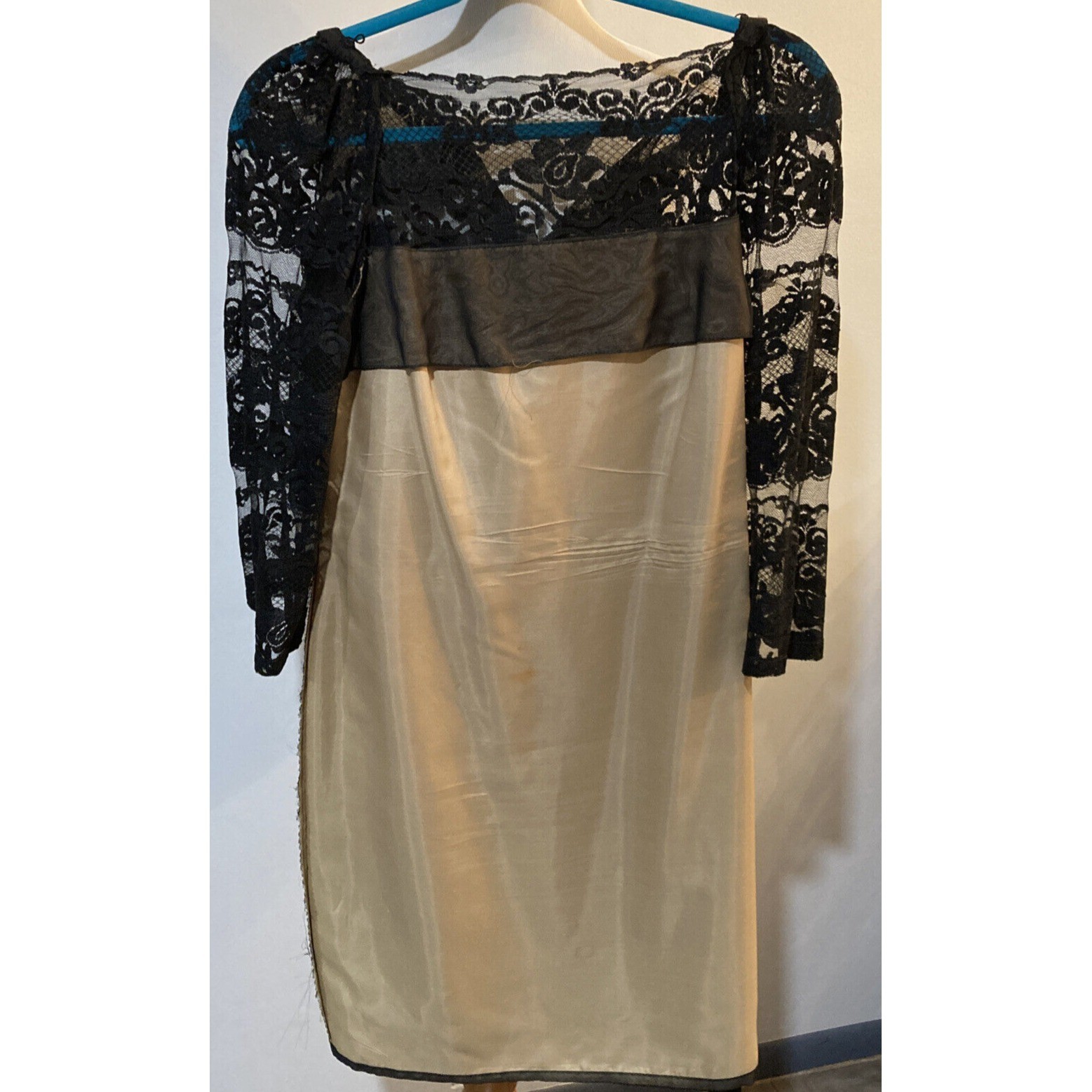 Vintage Anthony Muto Black Lace Dress Union Made in USA 1960s Puff Sleeve Size 8