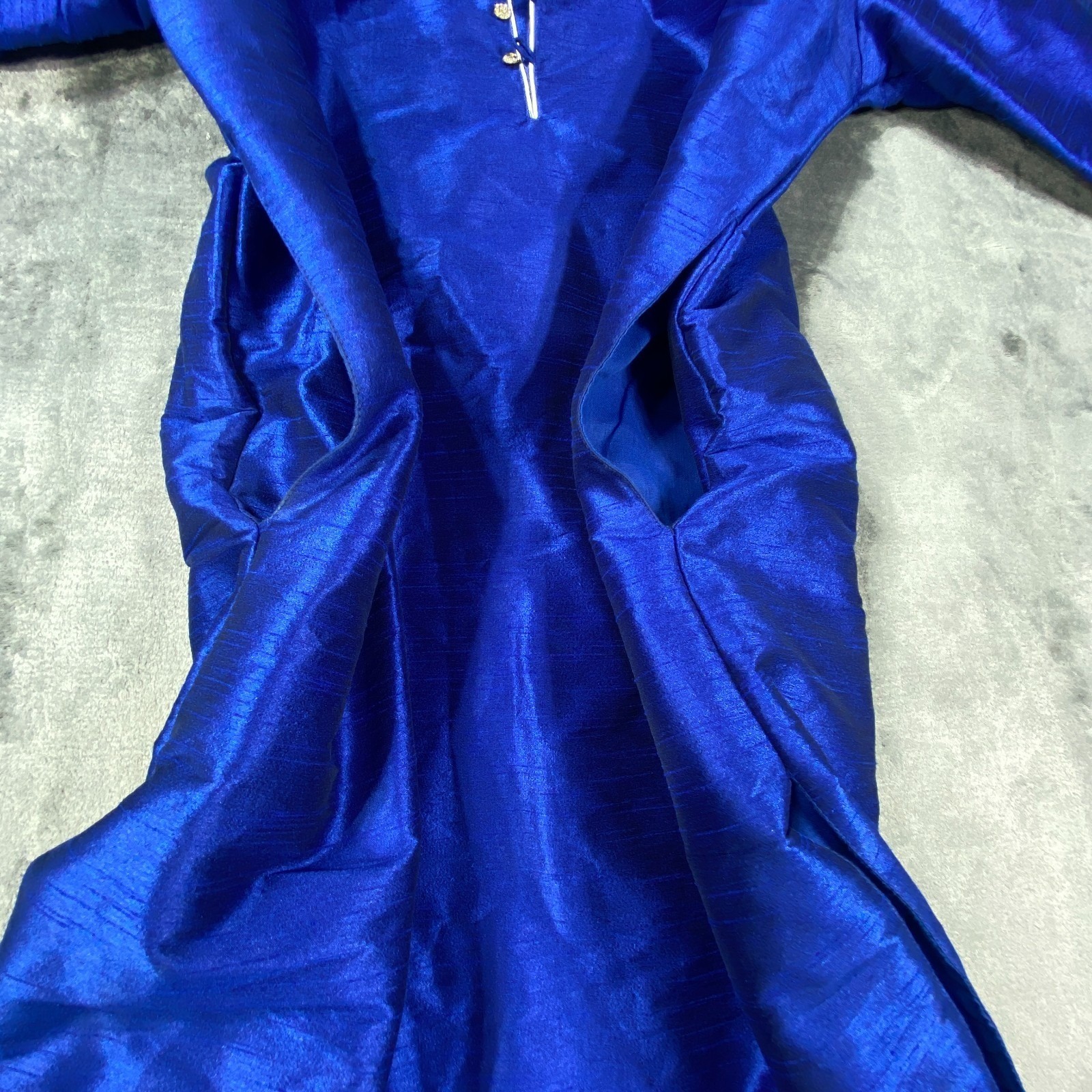 Vintage Royal Blue Embroidered Kaftan Dress Women L Formal Studded Regal Pockets