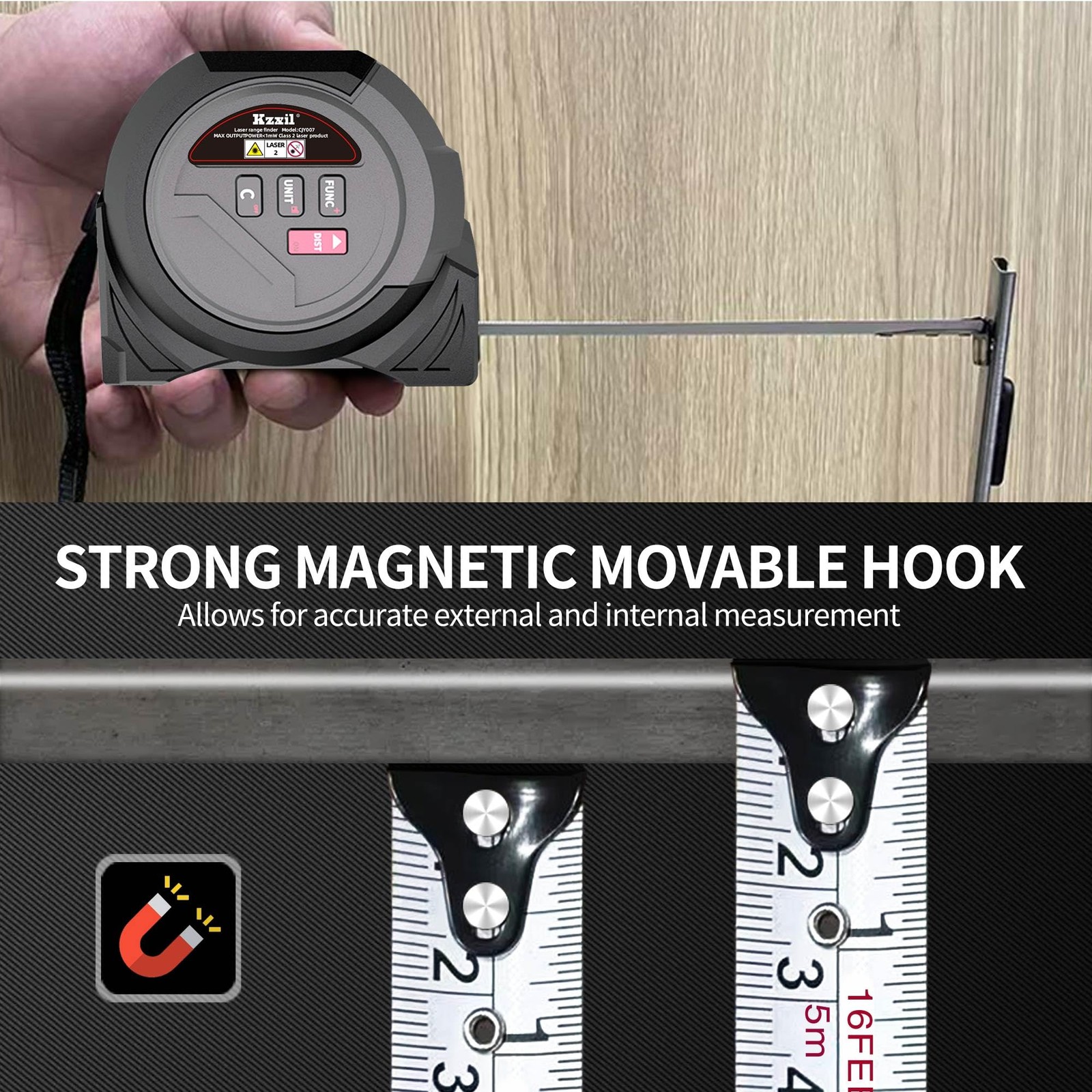 Laser Tape Measure 3-in-1 131ft Laser Measuring Tape & 16ft Woodworker Tape Meas