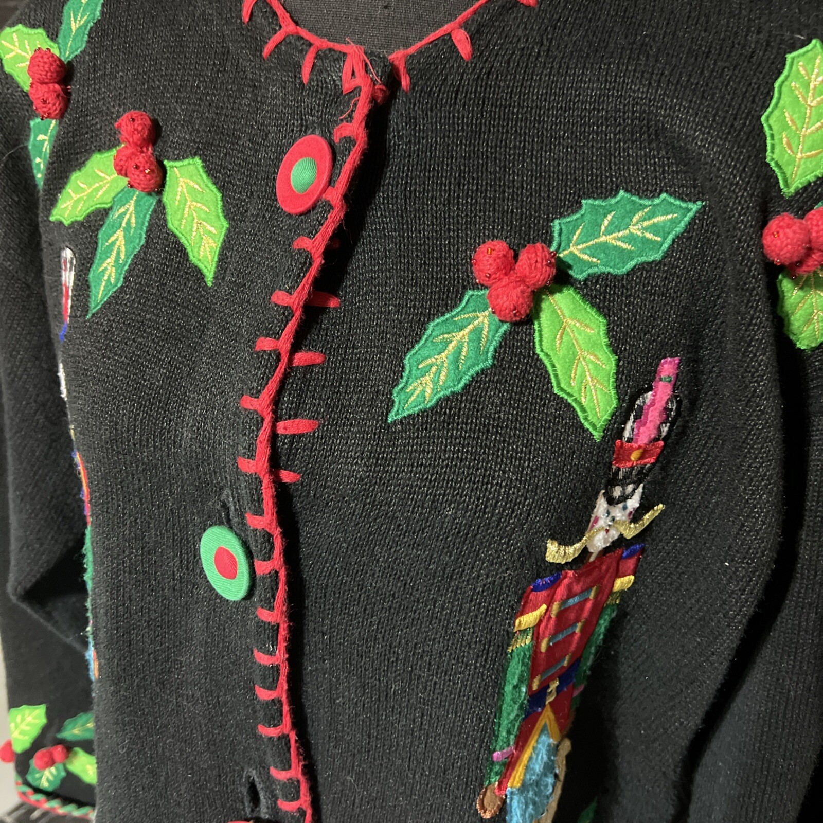 Vintage 1980s Bouillabaisse Deborah Christmas Festive Granny Teacher Cardigan M