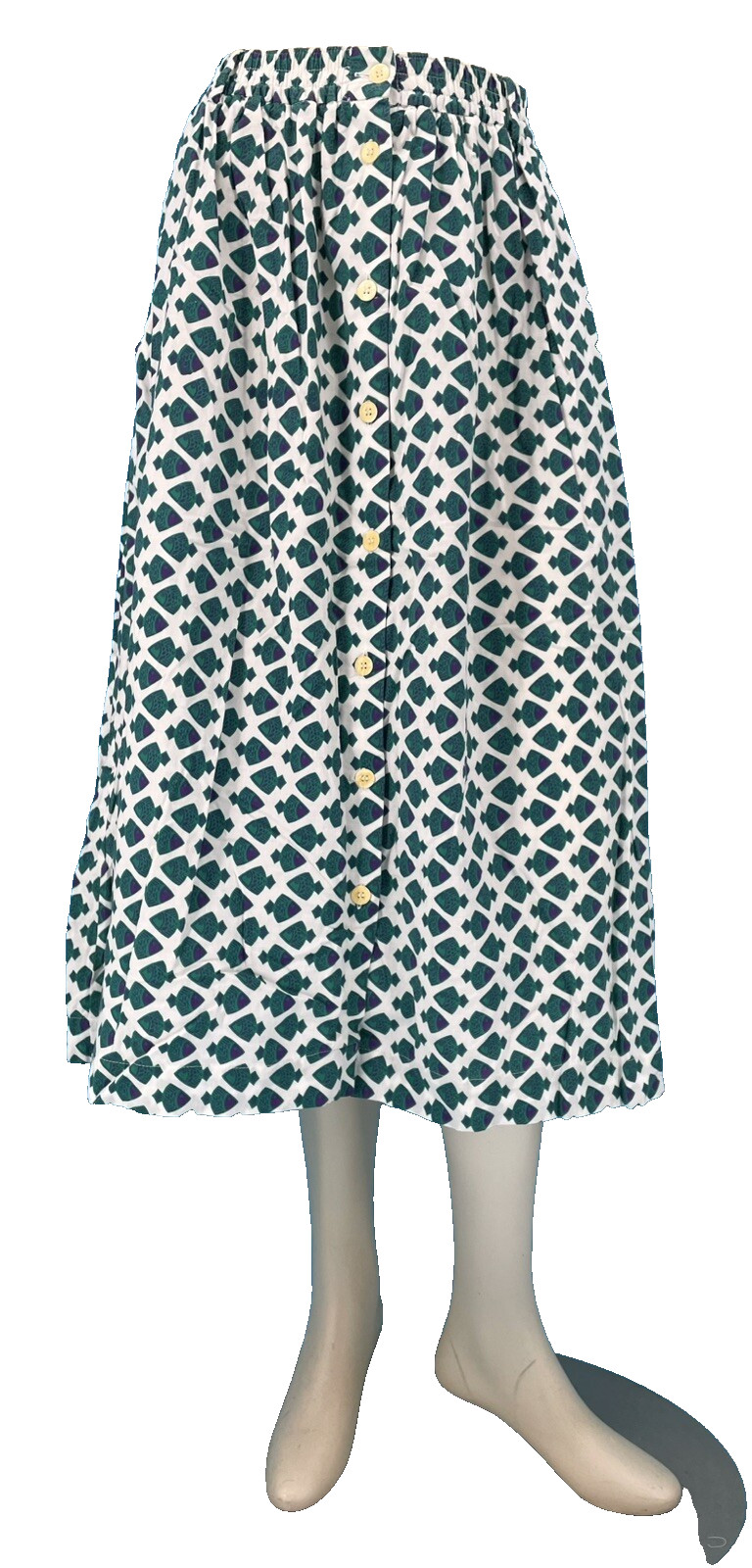 Vintage 80s~90s IKAT Style Fish Novelty Print Midi Hippie Summer Skirt sm/med