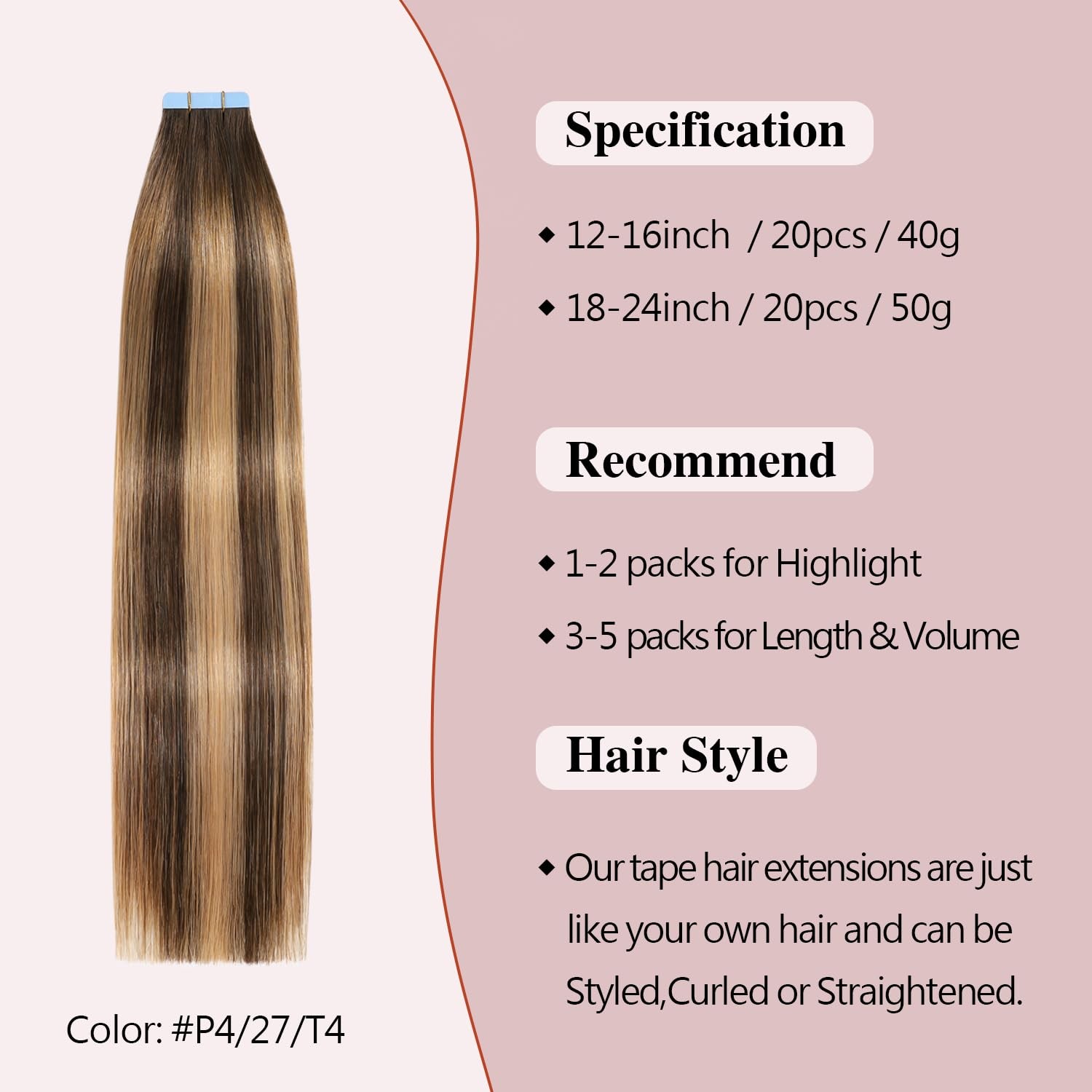 Sunya Tape in Hair Extensions Human Hair Balayage Chocolate Brown to Caramel Blo