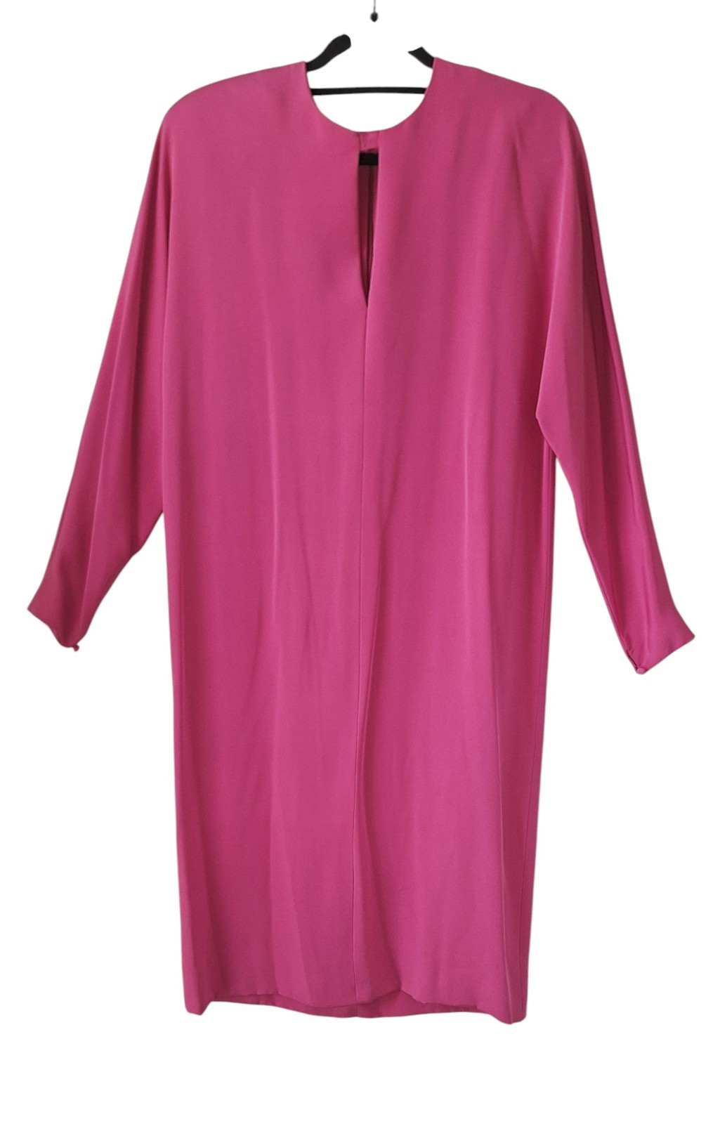 Vtg 70s Adele Simpson Dress Silk Magenta Shift Shoulder Pads Cocktail Gala 12