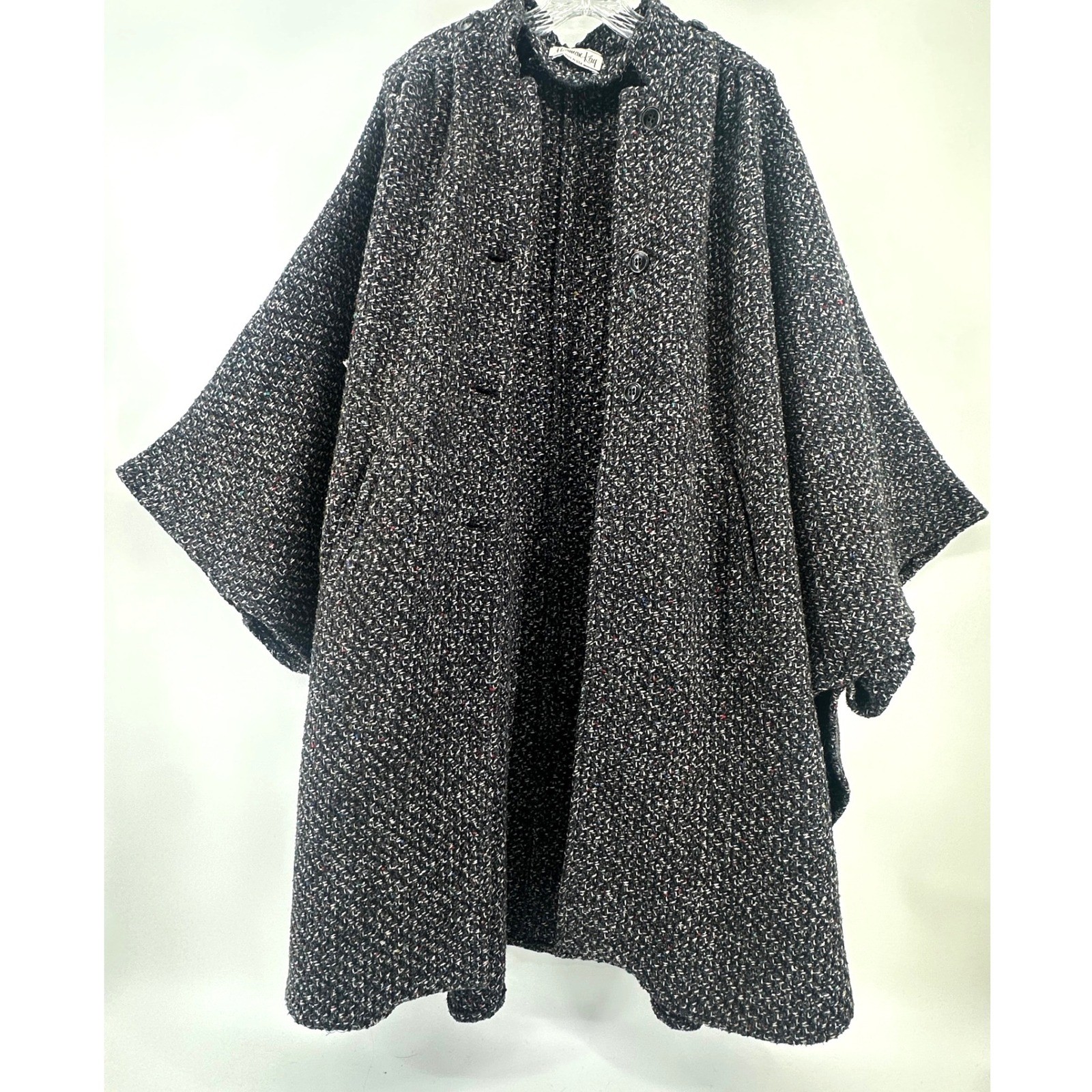 Vintage Herman Kay Wool Blend Tweed Cape Coat OS Made in USA Quiet Luxury Winter