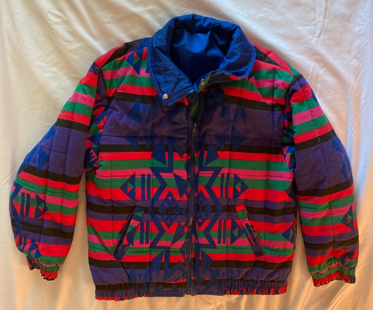 Vintage 80s 90s Andy Johns Retro Reversible Puffer Ski Jacket Coat Womens Medium