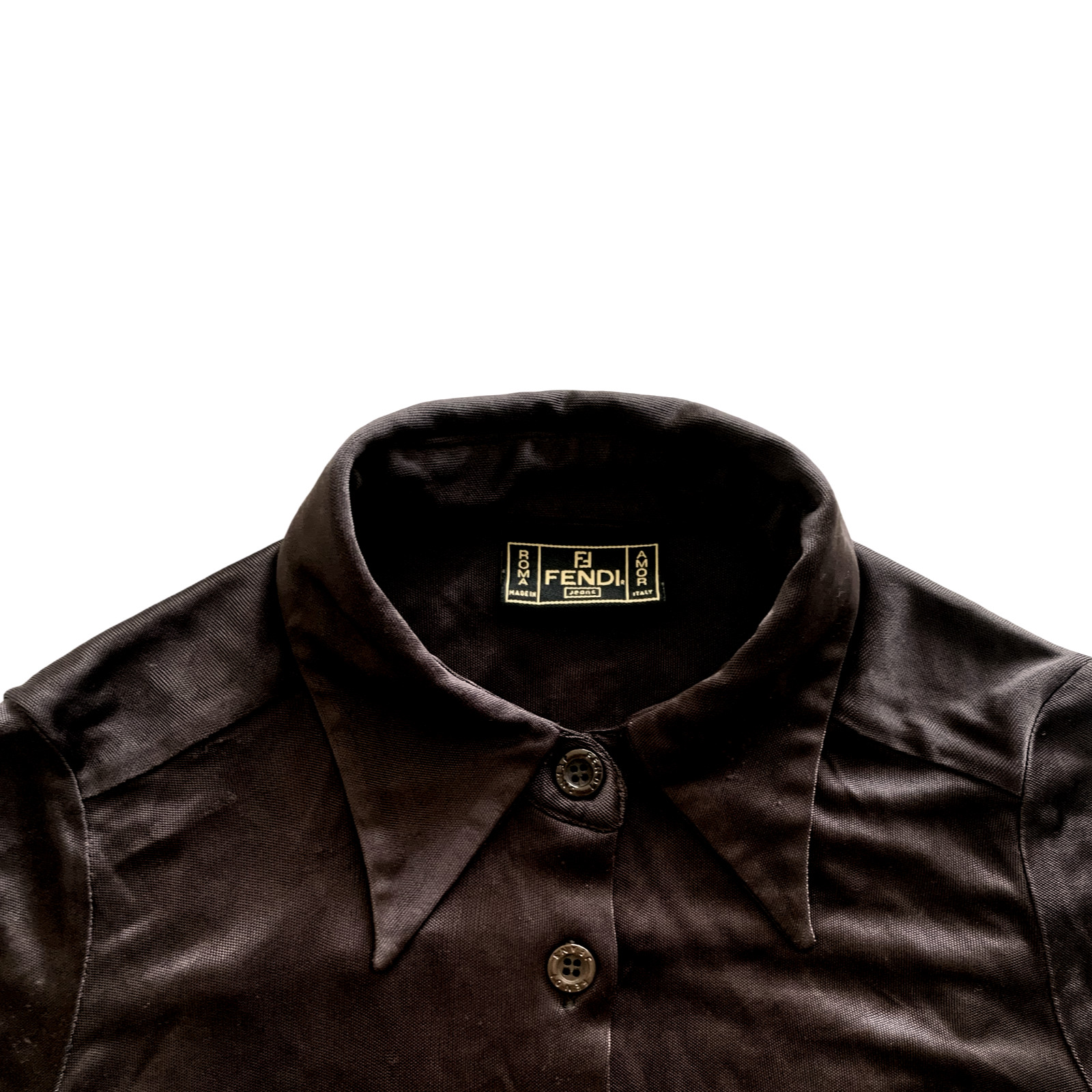 Fendi Vintage Embroidered FF Logo Fendi Jeans Blouse Button Up Long Dress Shirt