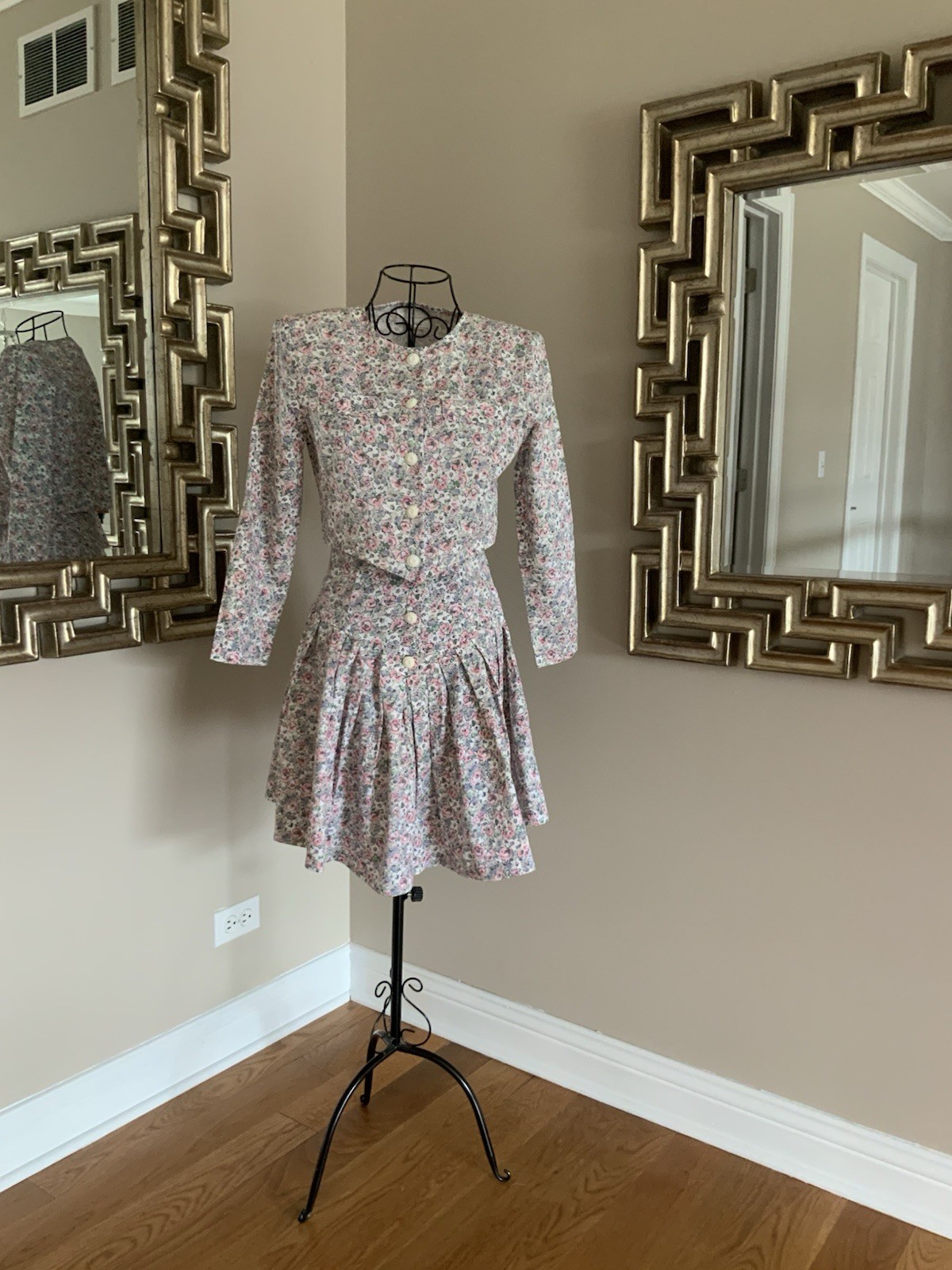 VTG 80s Benson & Smith Two Piece Blazer Skirt Set Floral Print Womens Size 5