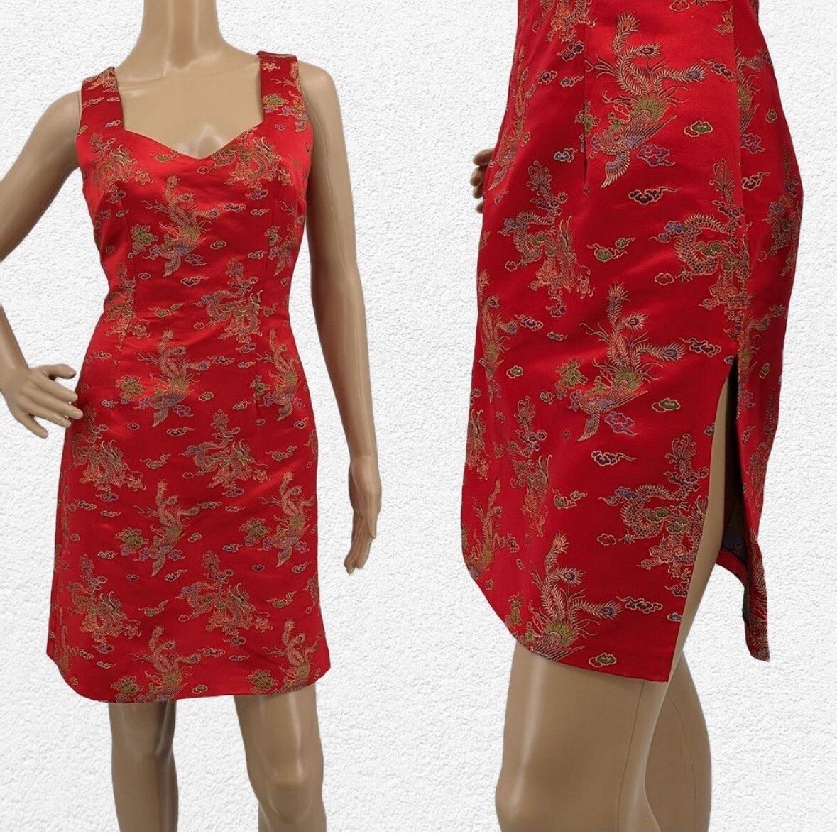 Vintage 90s Frederick’s of Hollywood Mini Dress Dragon Embroidery Asian