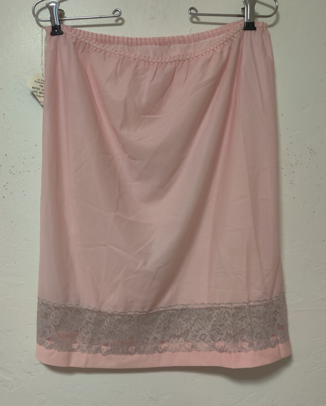 Vintage British Leavers Lace Industry Trimmed Rare Pink Half Slip New Old Stock