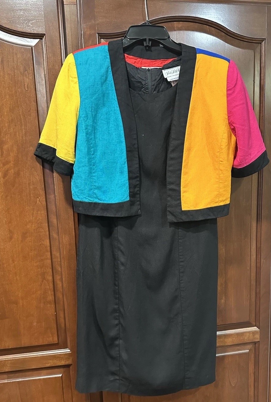 Vintage Saks Fifth Avenue Colorblock Dress & Jacket Set | Size 8 | Made in USA
