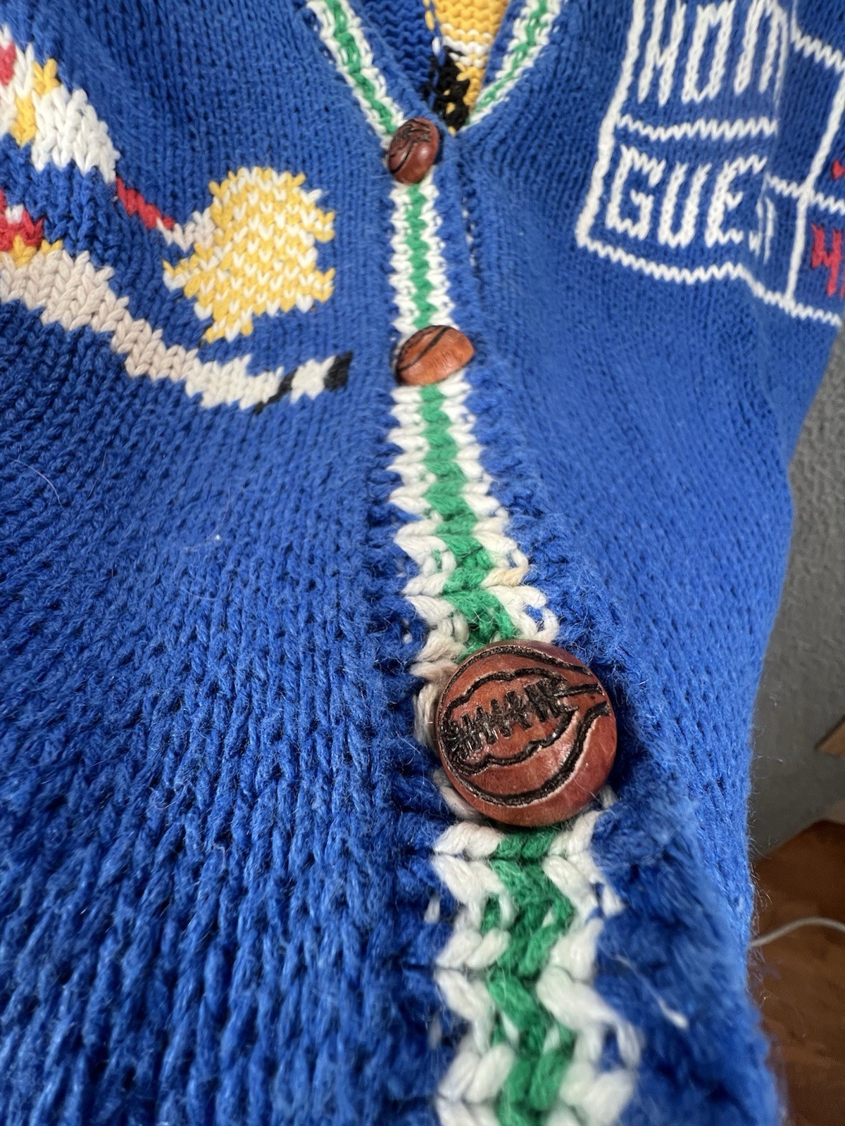 Vtg Belle Pointe Sz Large Basketball Cheer Cardigan Grandma Sweater Teacher