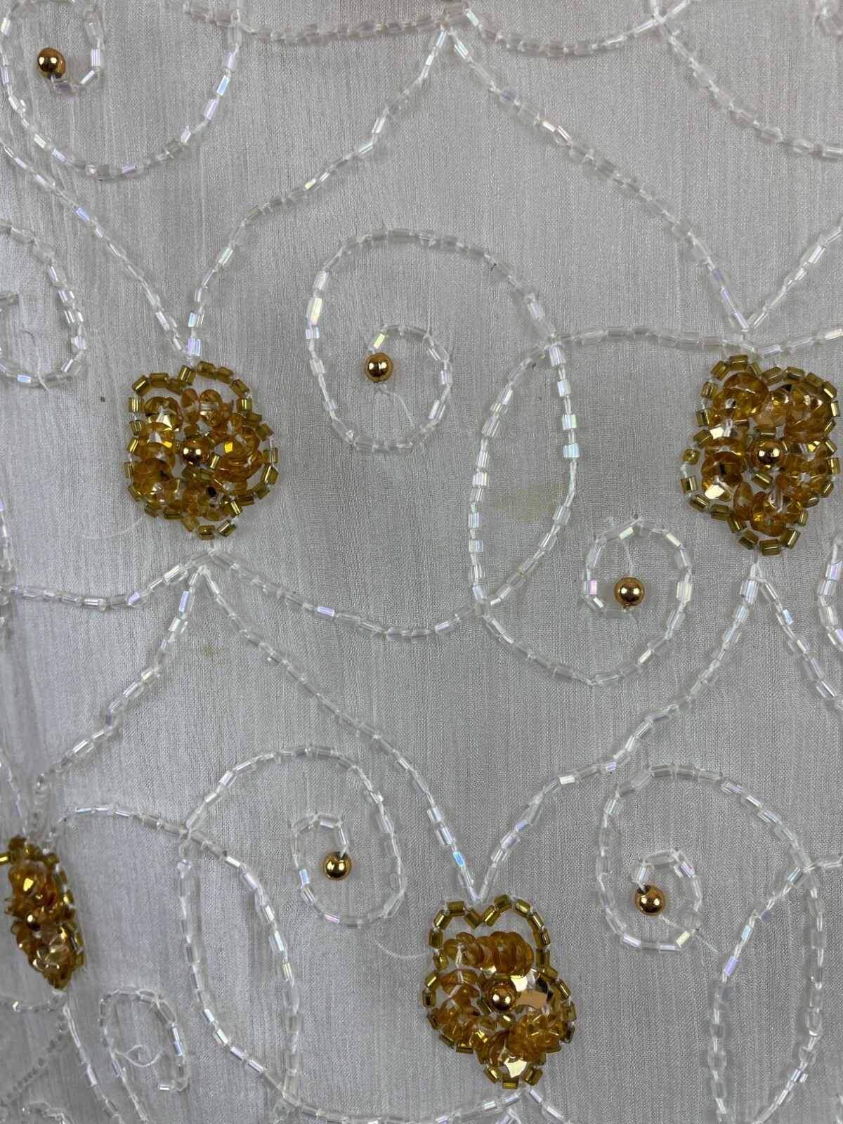 Mark & John Vintage White & Gold Sequined Beaded Jacket With Floral Design Sz XL