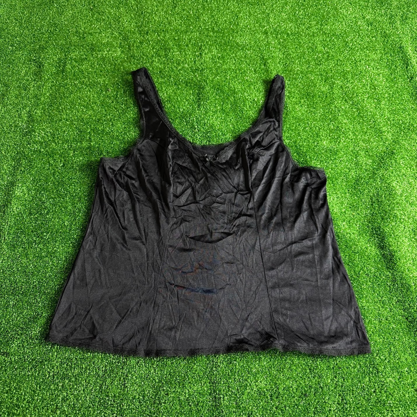 Vintage Vassarette Black Tricot Lace Trim Camisole Cami Lingerie Top Size M