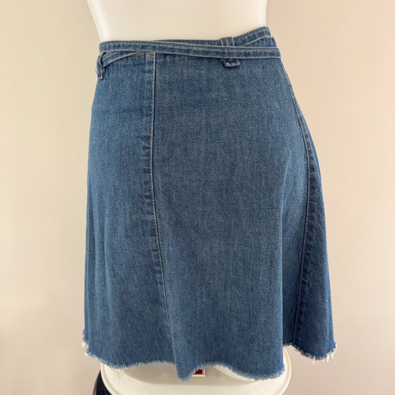 70s vintage UFO JEANS Denim Cut-off Wrap Mini Skirt USA NY American Flag Patch