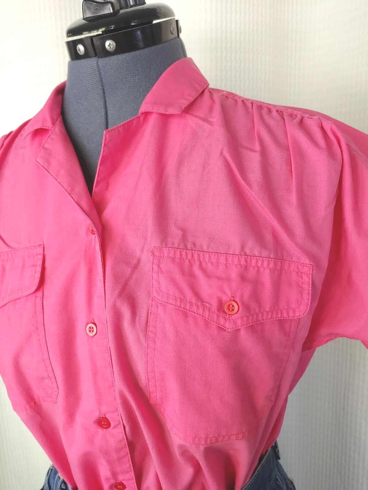 Vintage Objectives Hot Pink Short Sleeve Button Down Top Size 8