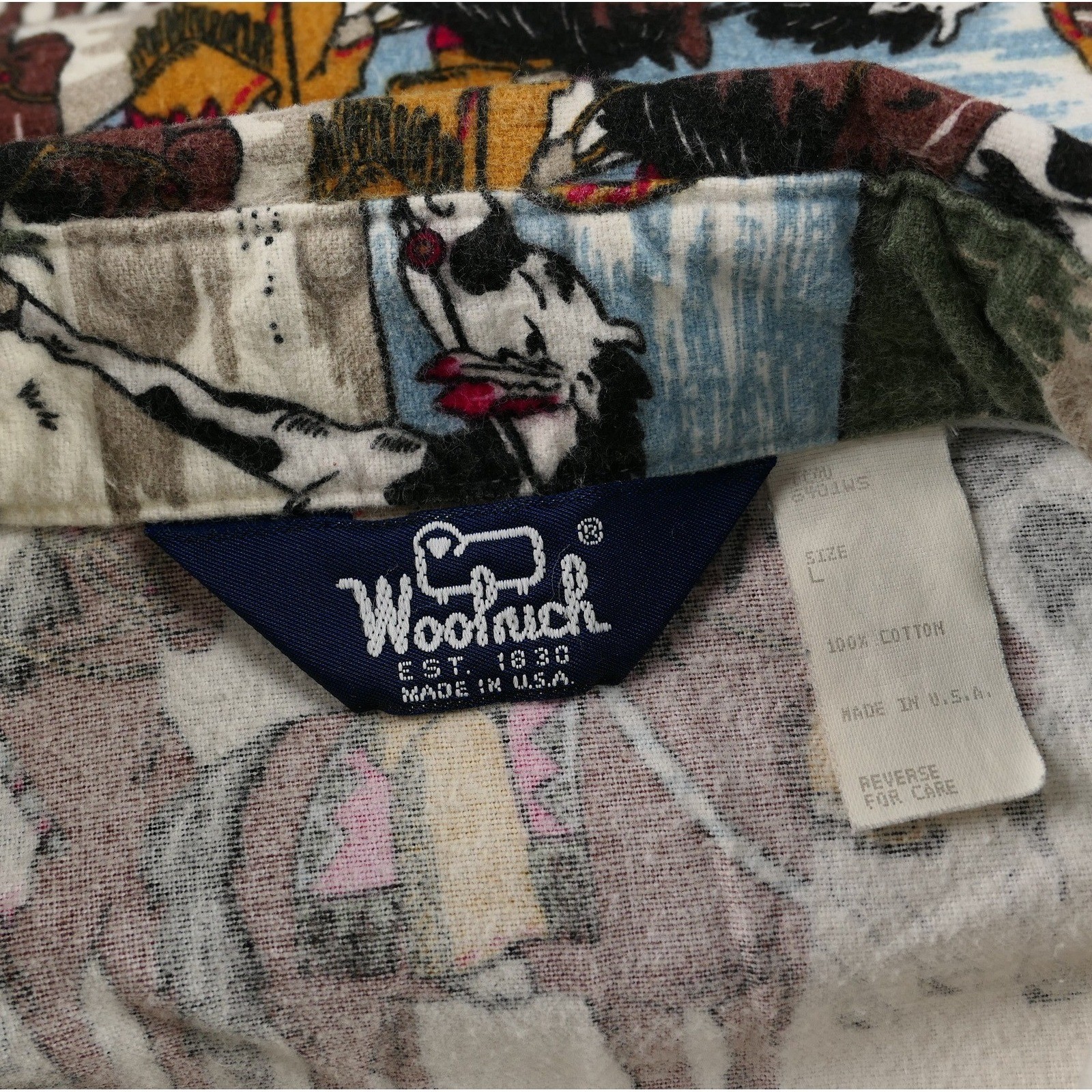 VTG Woolrich Womens L Flannel Shirt Native American Scene USA Made Clean RARE