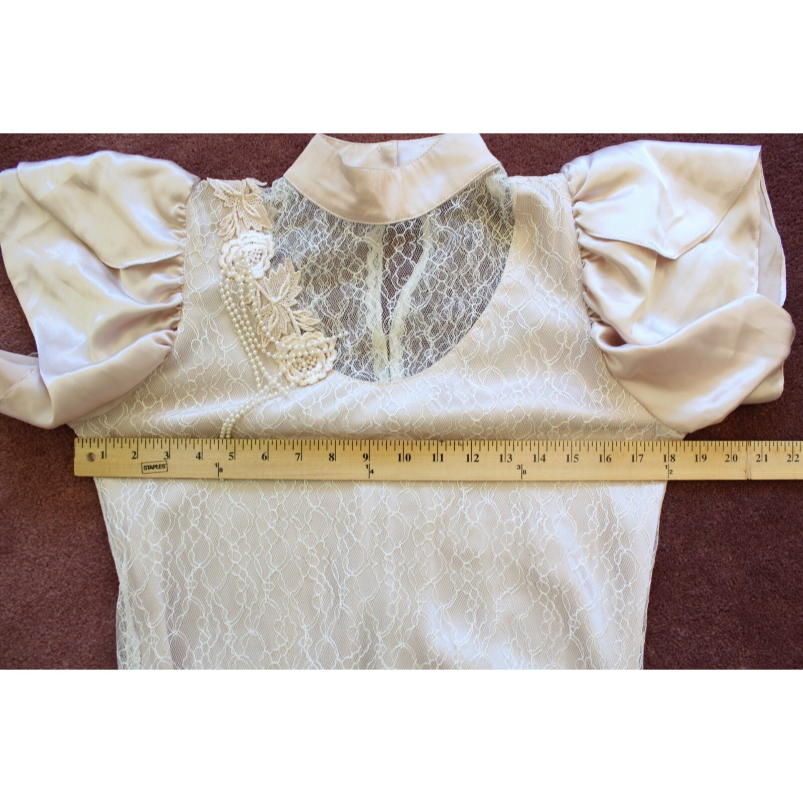 Vtg Cachet by Bari Protas Midi Lace Dress Floral Beaded 9/10 Champagne Victorian