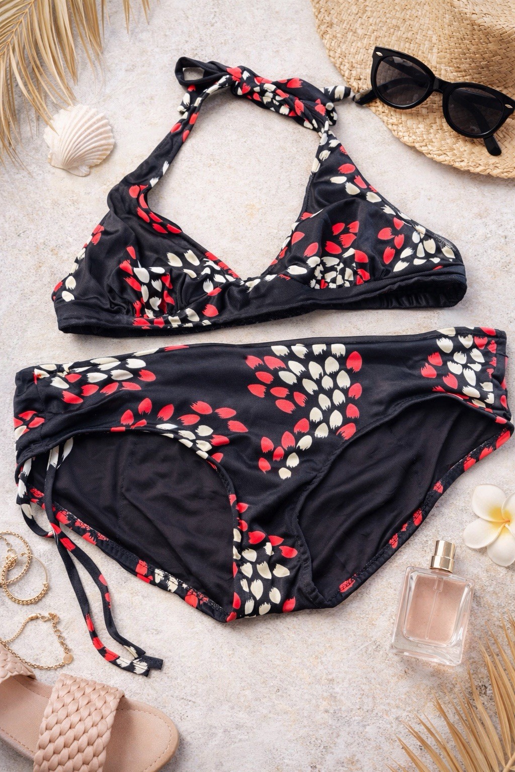 Vtg 60s 70s Catalina California USA Bikini Set Floral Halter Swimsuit Size 10