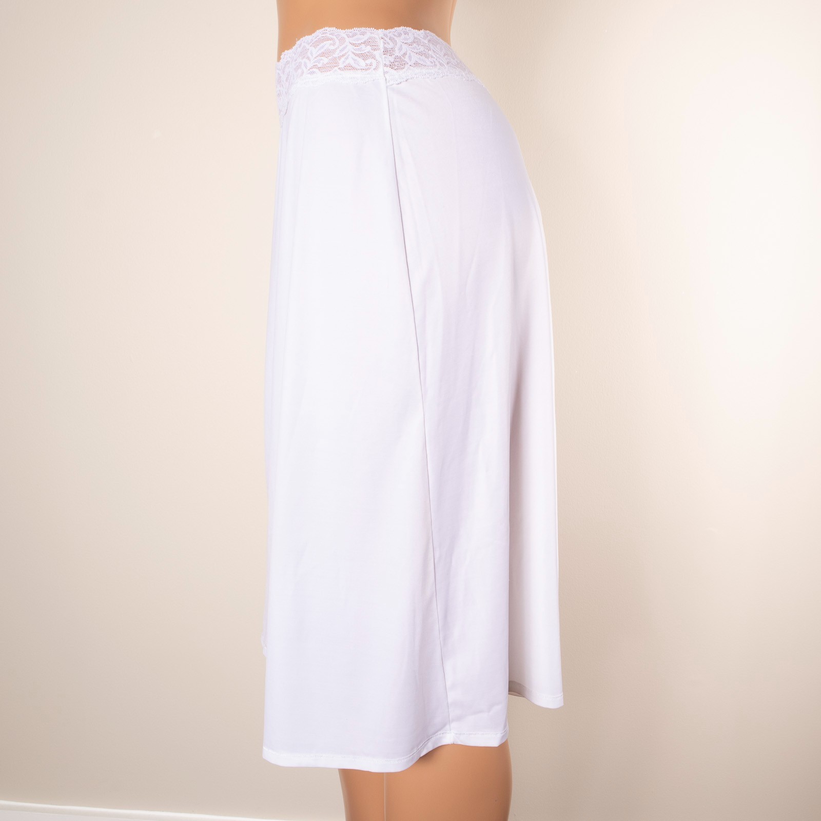 Vtg VASSARETTE White Half Slip Skirt 24″ XL Lace Elastic Waist Side Slit
