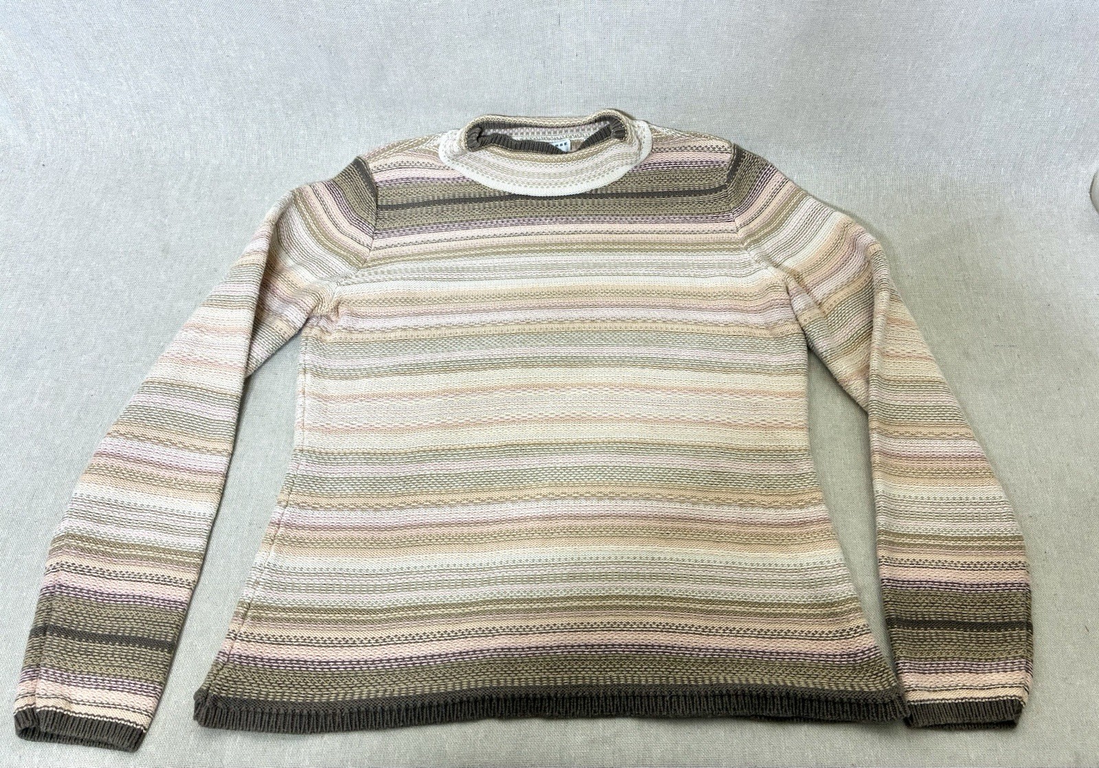 Crazy Horse Liz Claiborne Sweater Womens L Striped Knit Crewneck Brown Pink