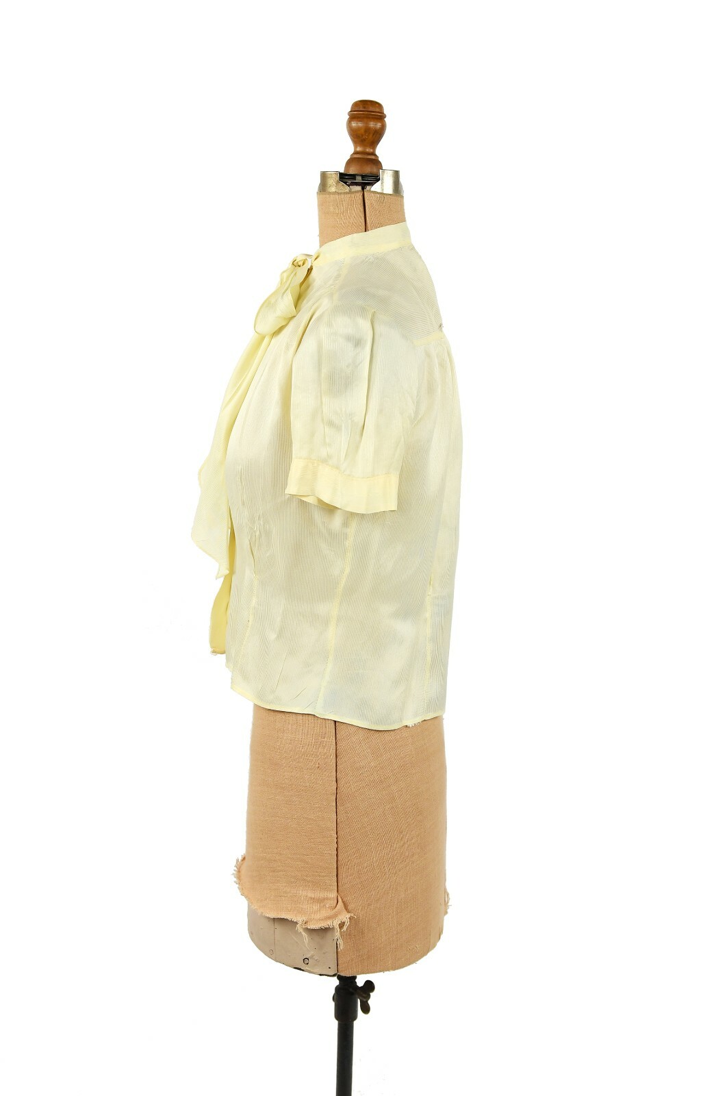 Vintage 40s Fruit of the Loom Semi Sheer Yellow Cream Nylon Ascot Tie Blouse M