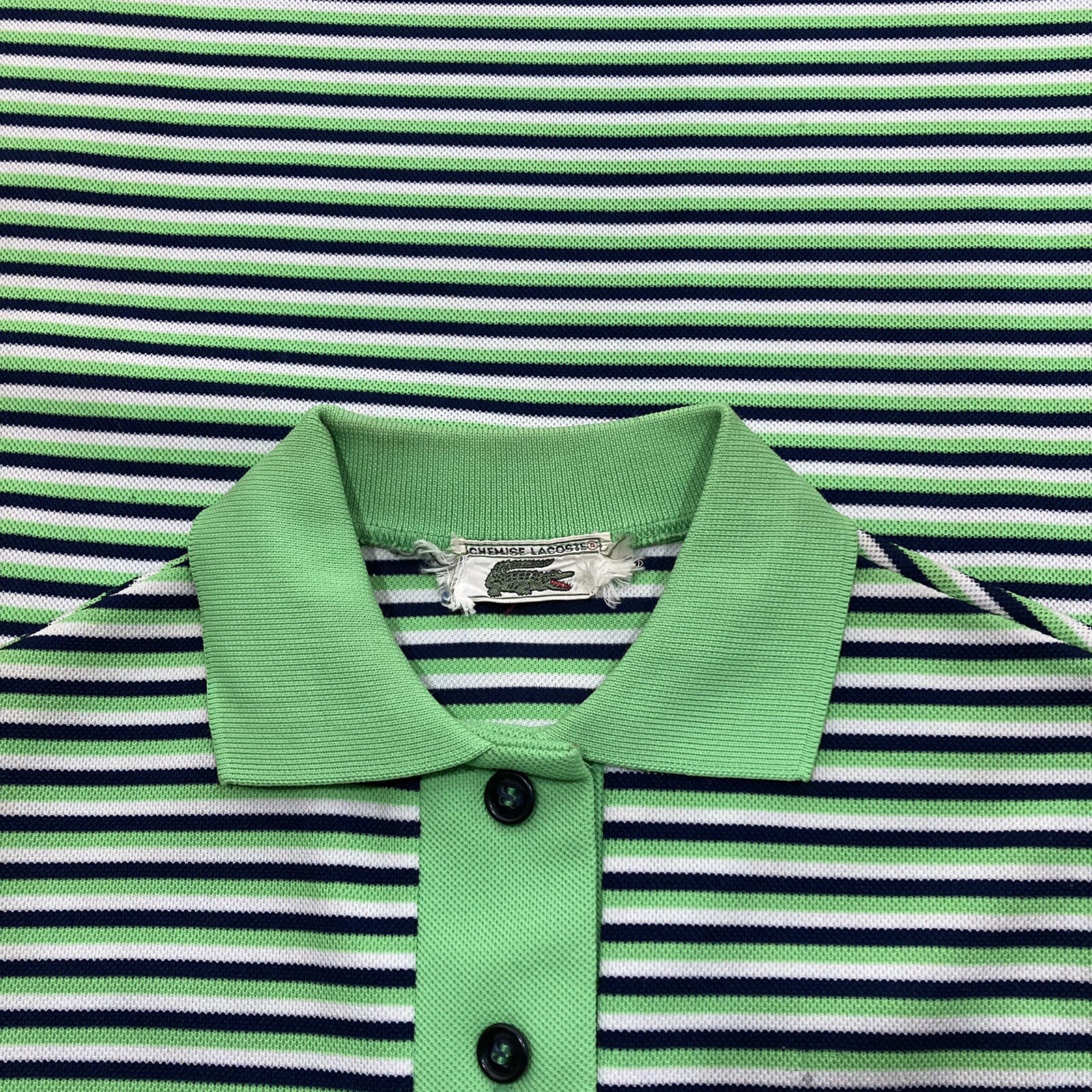 Vtg 70s Chemise Lacoste Shift Dress Med Lime Green/Black Stripe Mod Go-Go Preppy