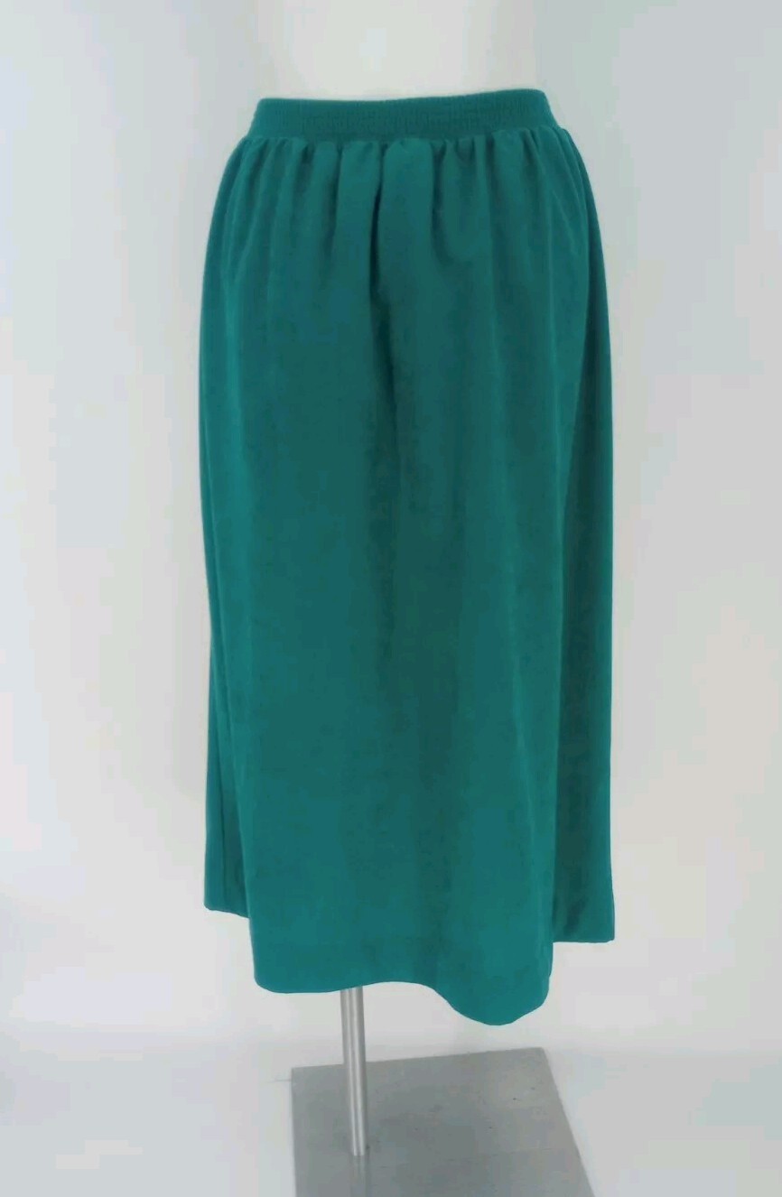 Vtg Donovan Galvani 70s 80s Teal Green Faux Suede 2-Pc Skirt Jacket Suit 14