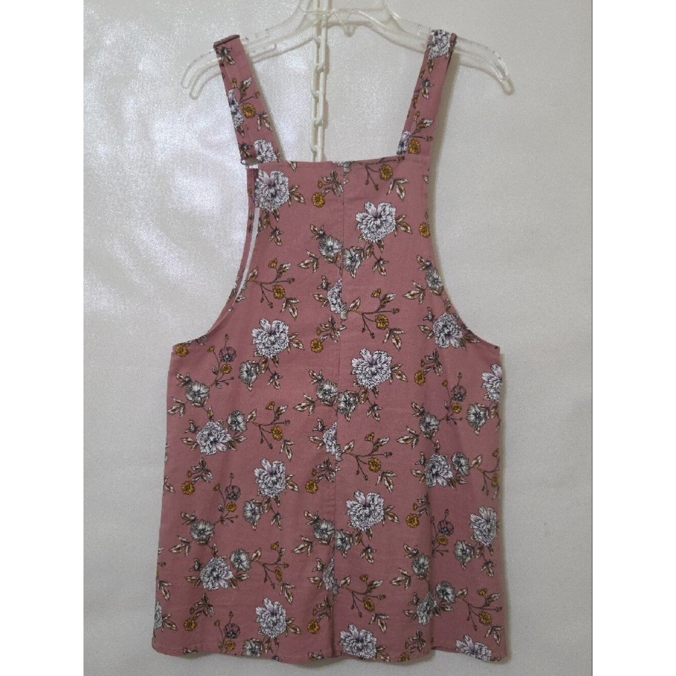 Tinseltown Mauve Floral Button Pinafore Overall Jumper Mini Dress – Size Large