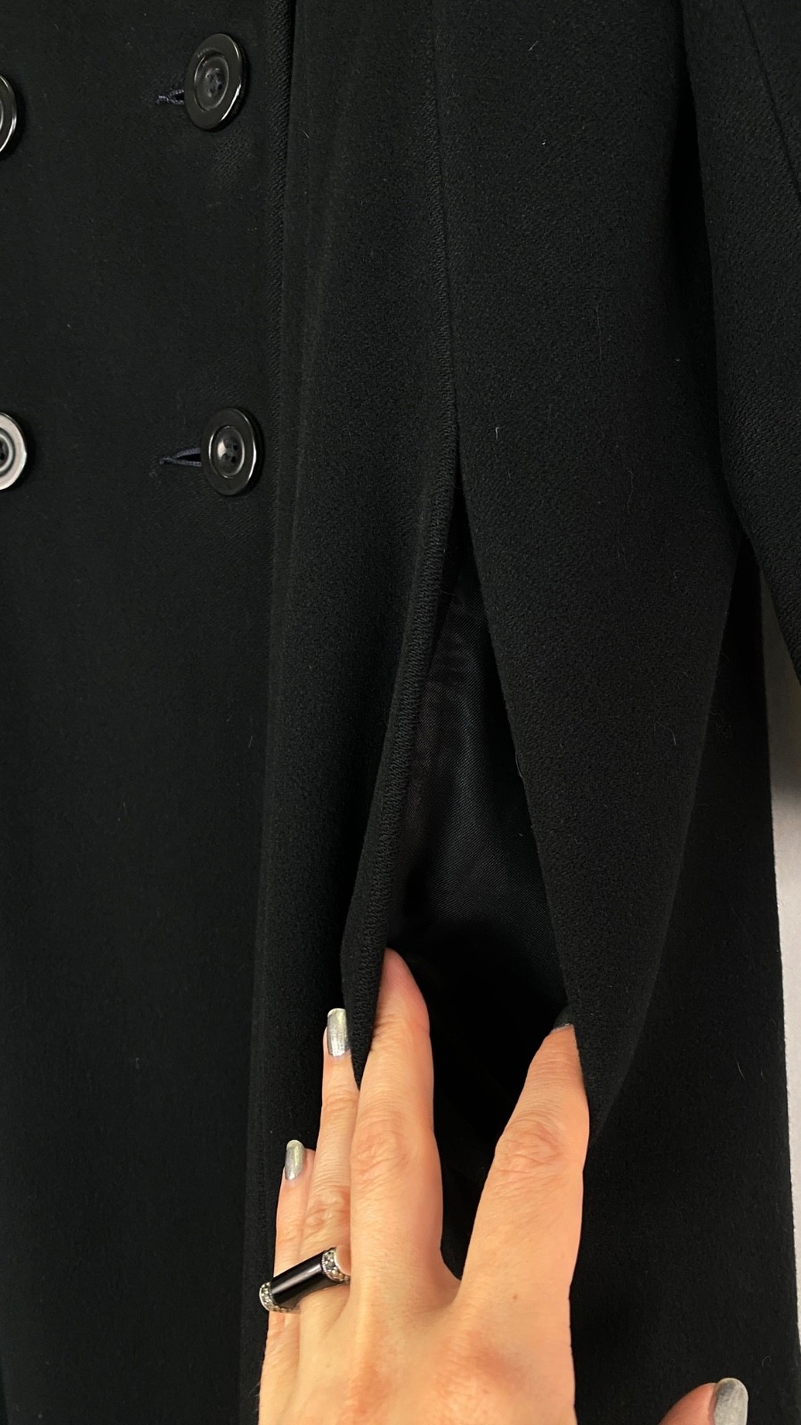 Vintage 1990s black cashmere trench coat long wool pea military maxi full M