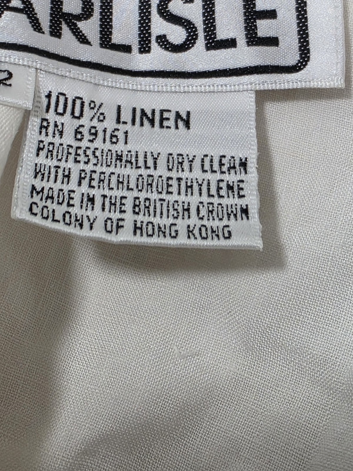 Carlisle 100% Linen Button Up Shirt Size 12 White Long Sleeve