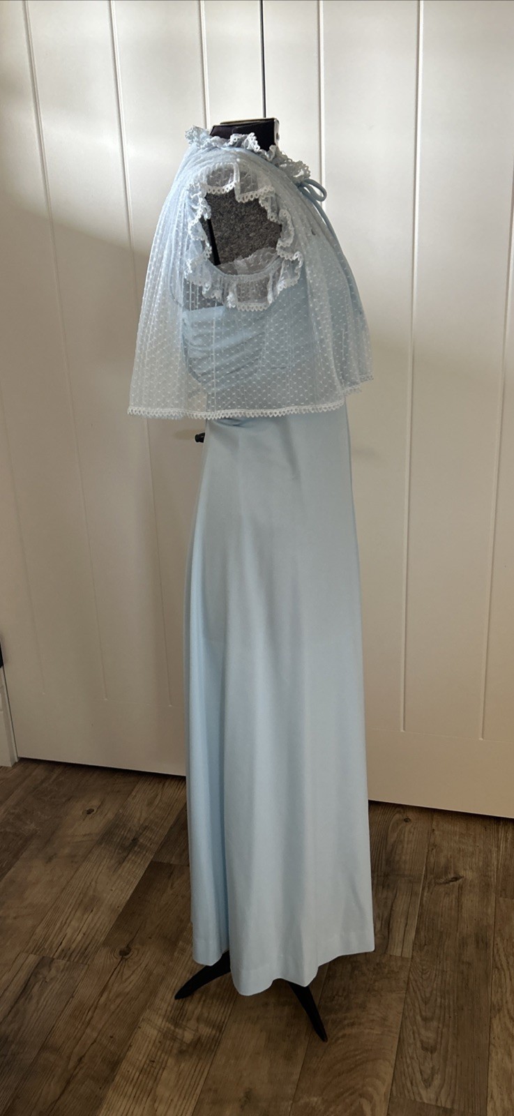 Vintage 1970’s Junior XS Blue Dress With Spaghetti Straps And Lace Jacket