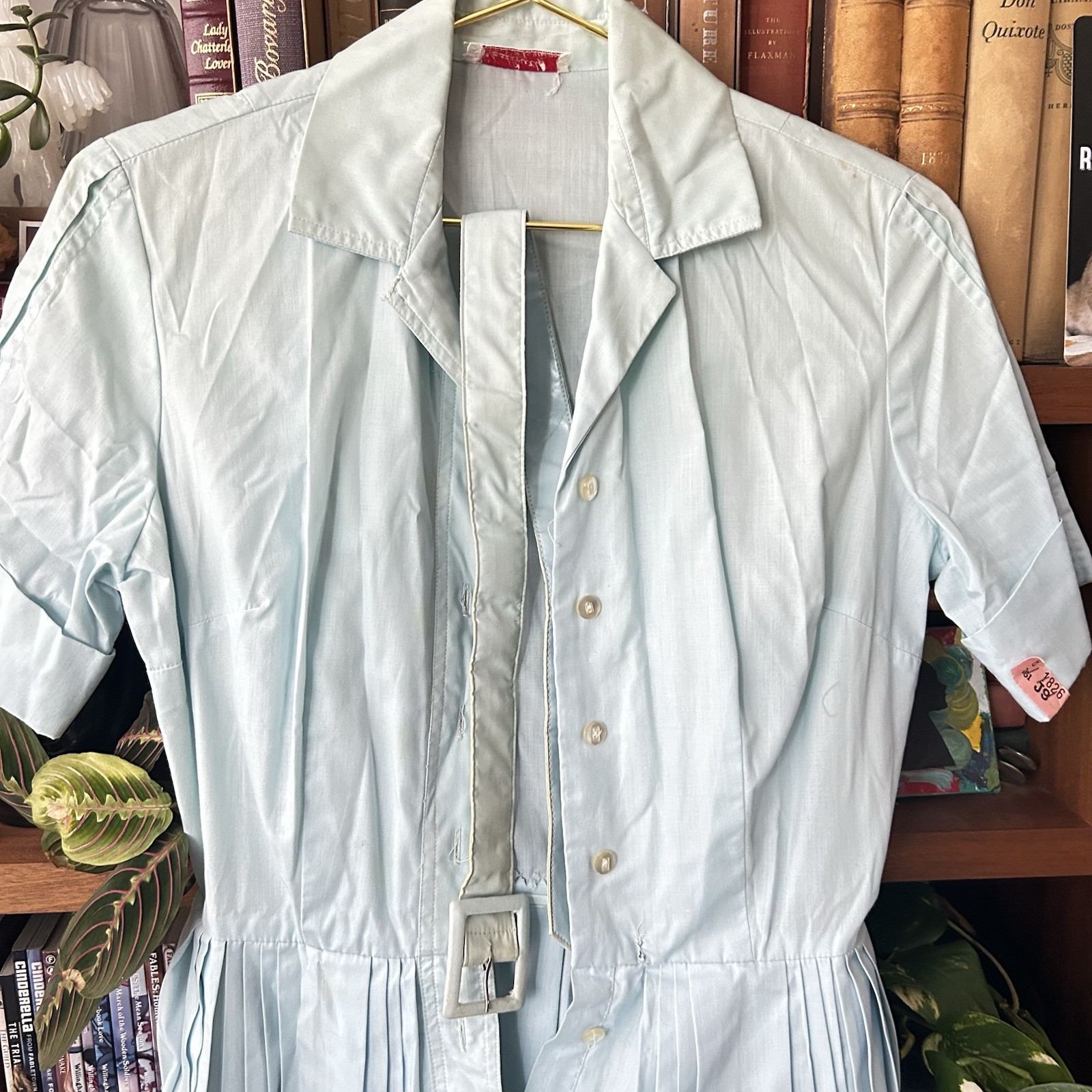 Vintage Light Blue Pleated Belted Dress by Westbury Fashions