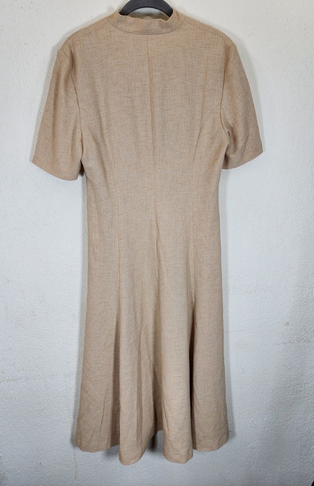 Vintage 90s Japanese Minimalist Midi Dress Beige Small Button Front Drian Grey