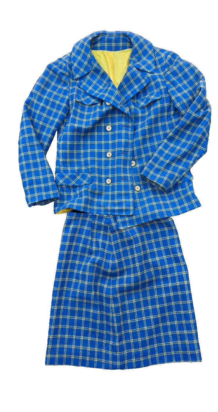 Vintage blue and yellow plaid skirt suit from Kelita size xs