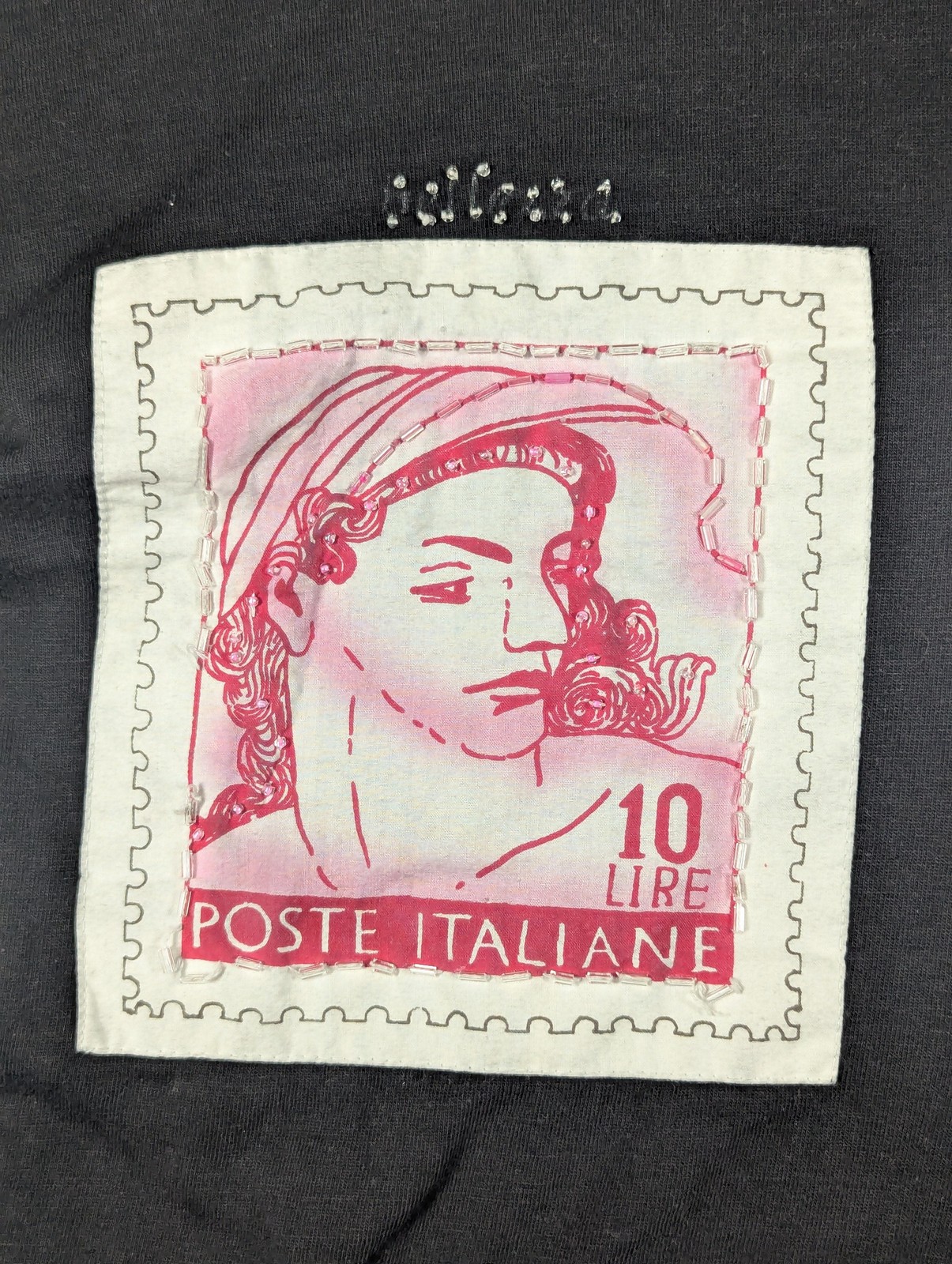 Vintage Jou Jou Shirt Womens One Size Italian Postage Stamp Patch Art 90s Top