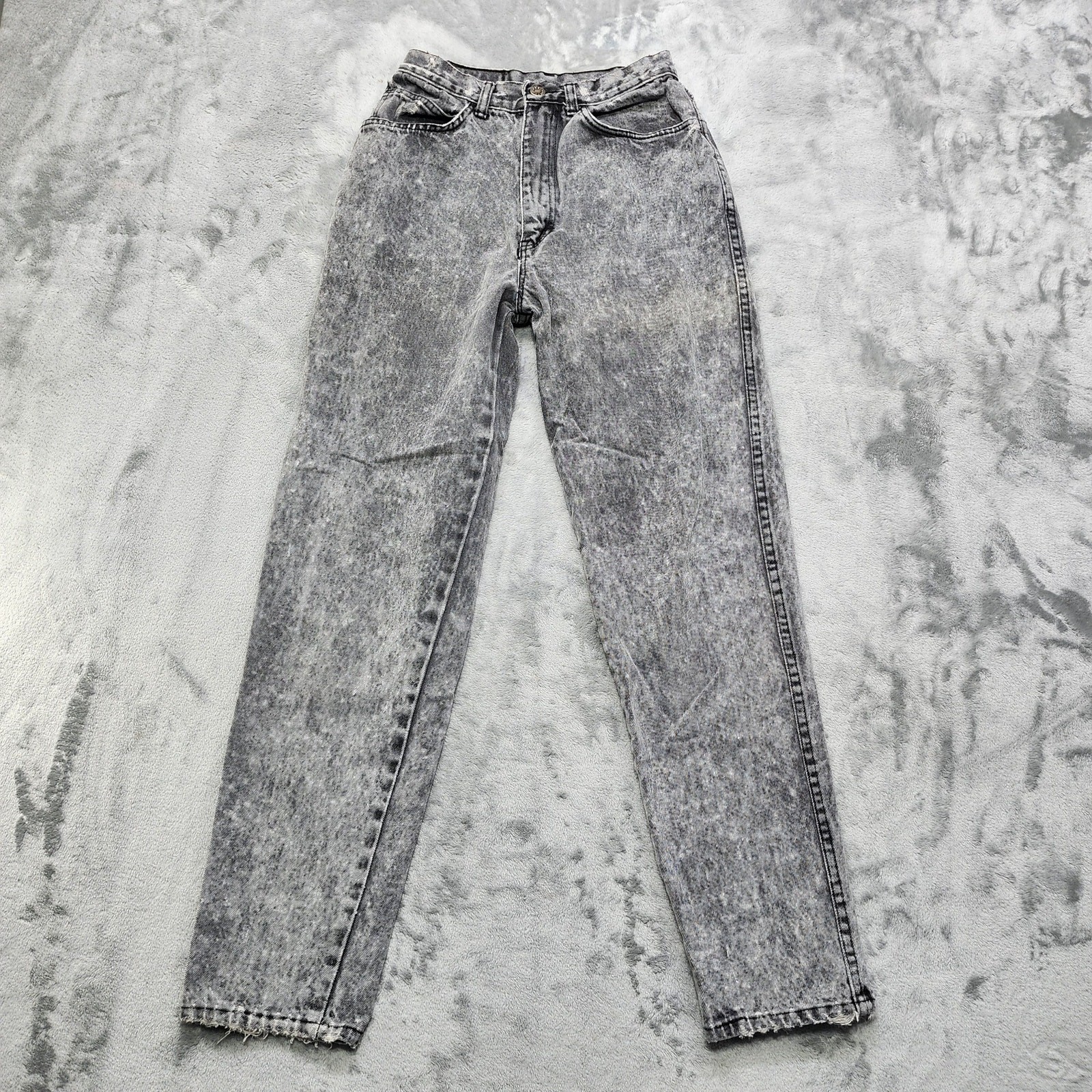 Vintage 80s Rose Denim Jeans Womens 9 Juniors Black Acid Wash High Rise Tapered
